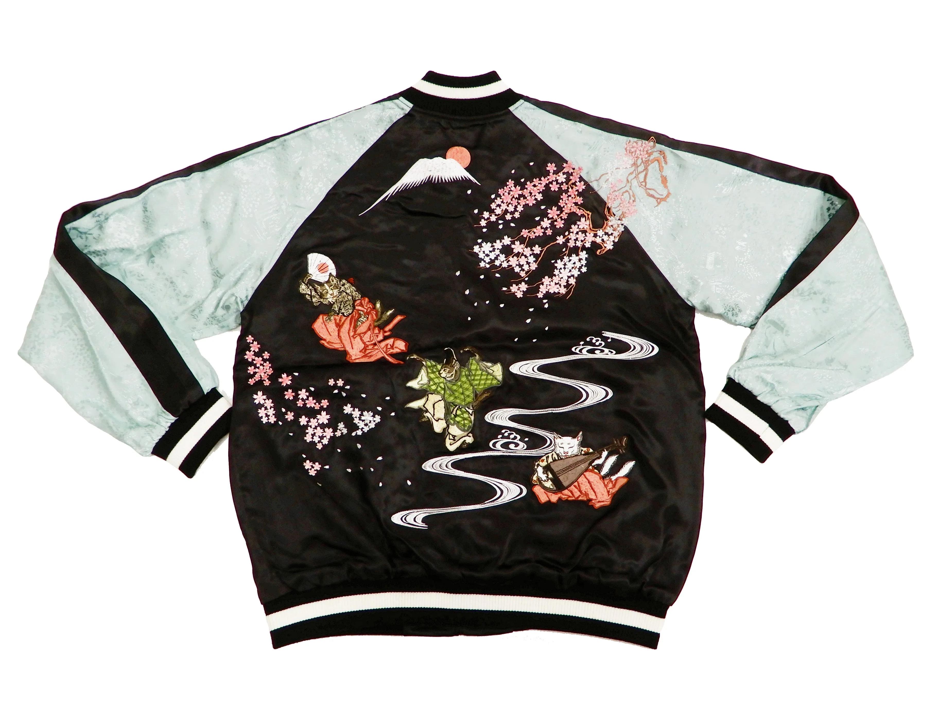 Hanatabi Gakudan Men's Japanese Souvenir Jacket Japanese Cat Art Sukajan SSJ-703