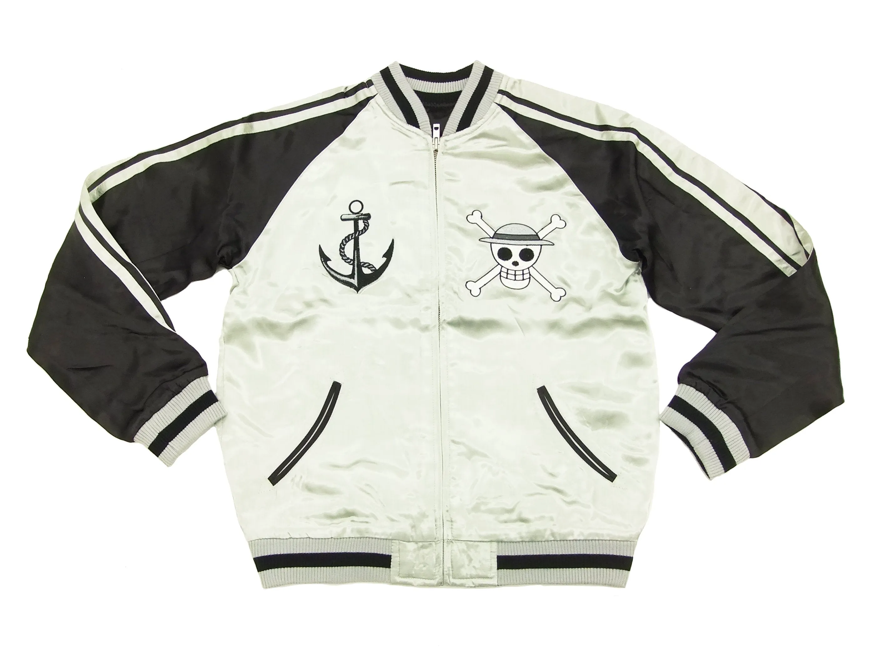 Hanatabi Gakudan Men's Japanese Souvenir Jacket Japanese ONE PIECE Sukajan Script OPSJ-001 Silver