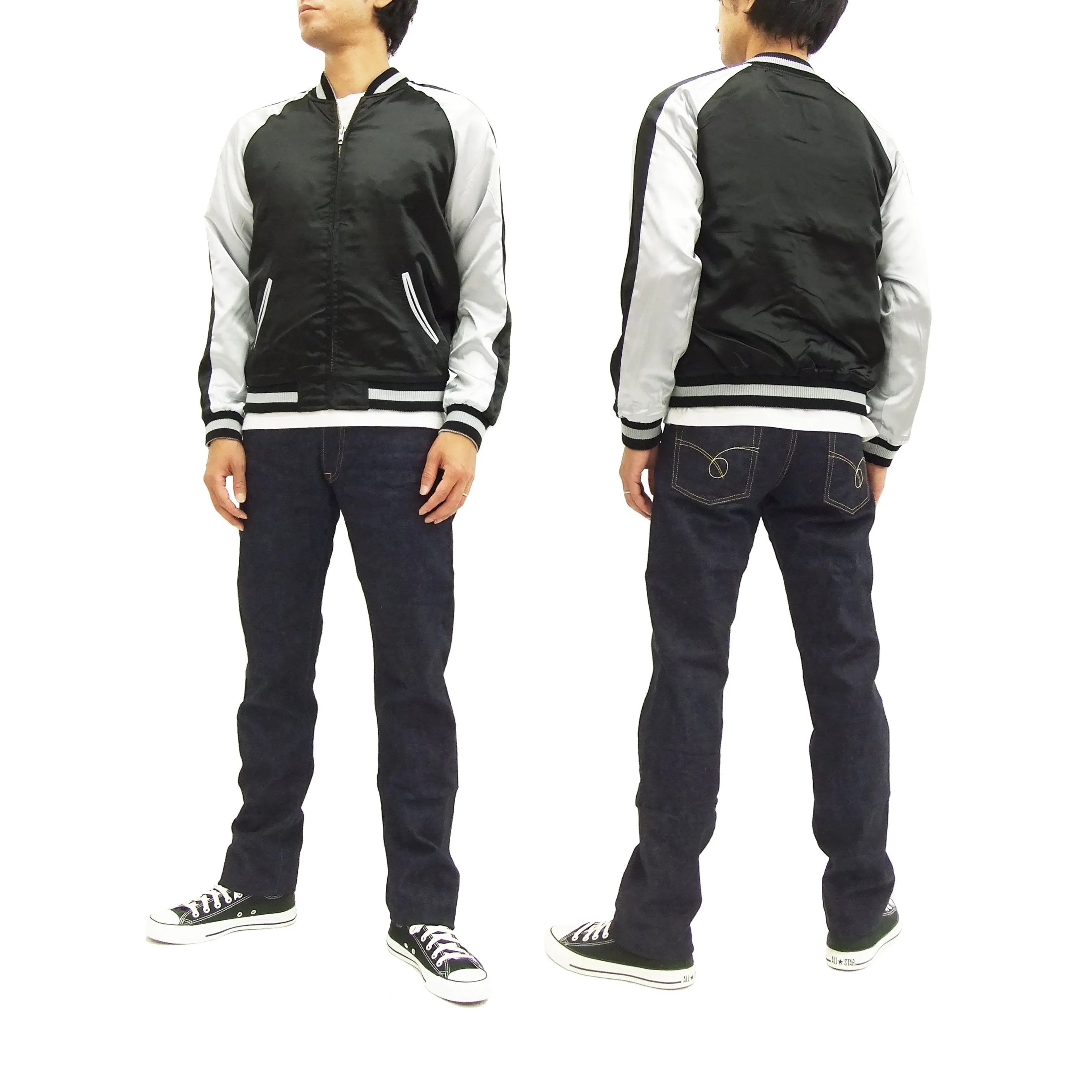 Hanatabi Gakudan Men's Japanese Souvenir Jacket Japanese ONE PIECE Sukajan Script OPSJ-001 Silver
