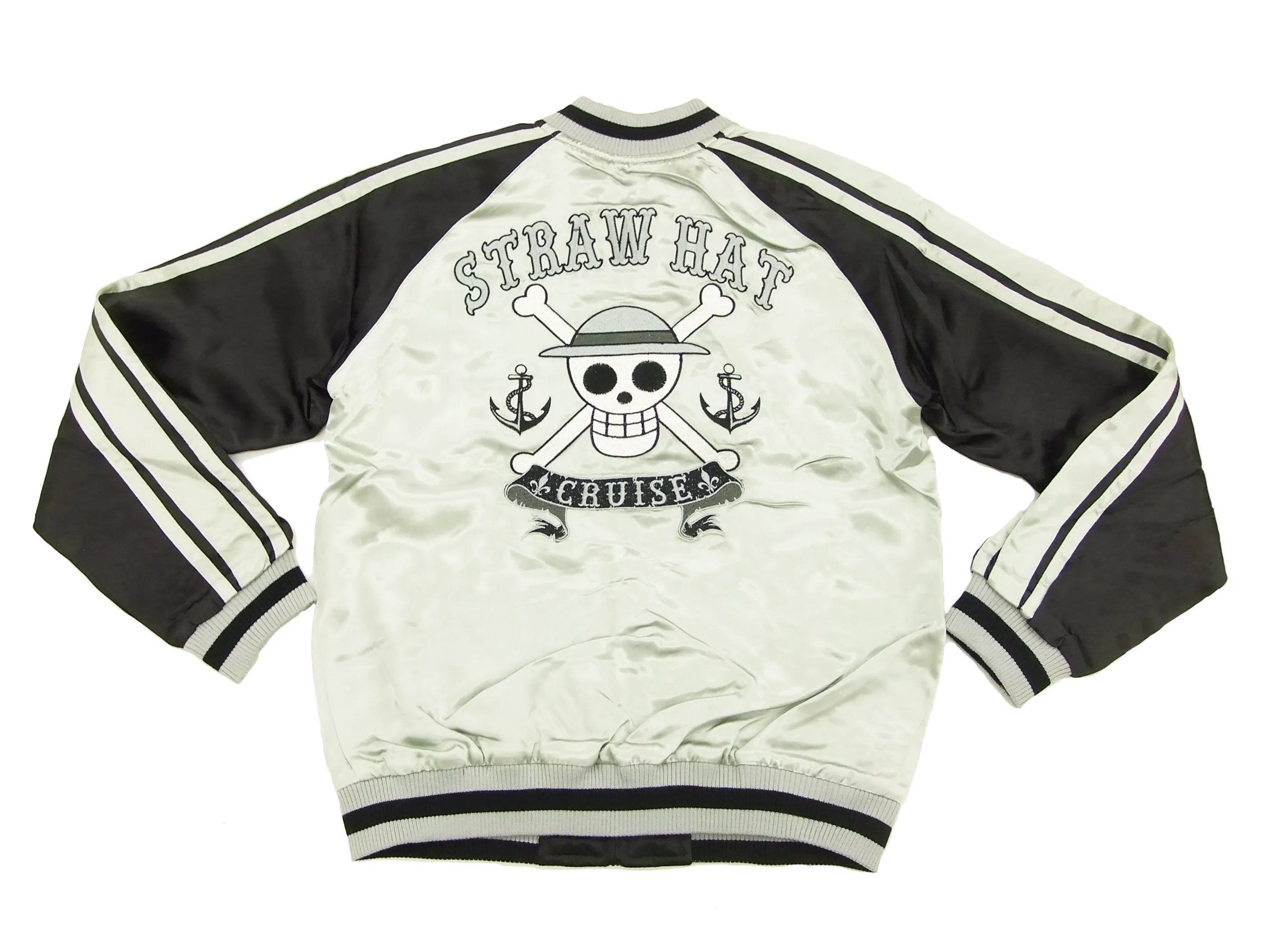 Hanatabi Gakudan Men's Japanese Souvenir Jacket Japanese ONE PIECE Sukajan Script OPSJ-001 Silver
