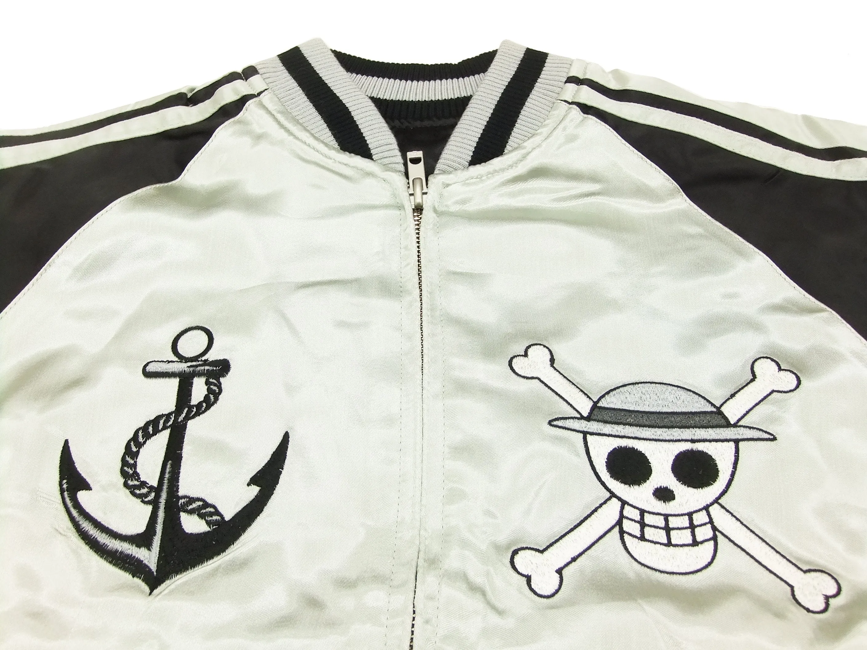 Hanatabi Gakudan Men's Japanese Souvenir Jacket Japanese ONE PIECE Sukajan Script OPSJ-001 Silver