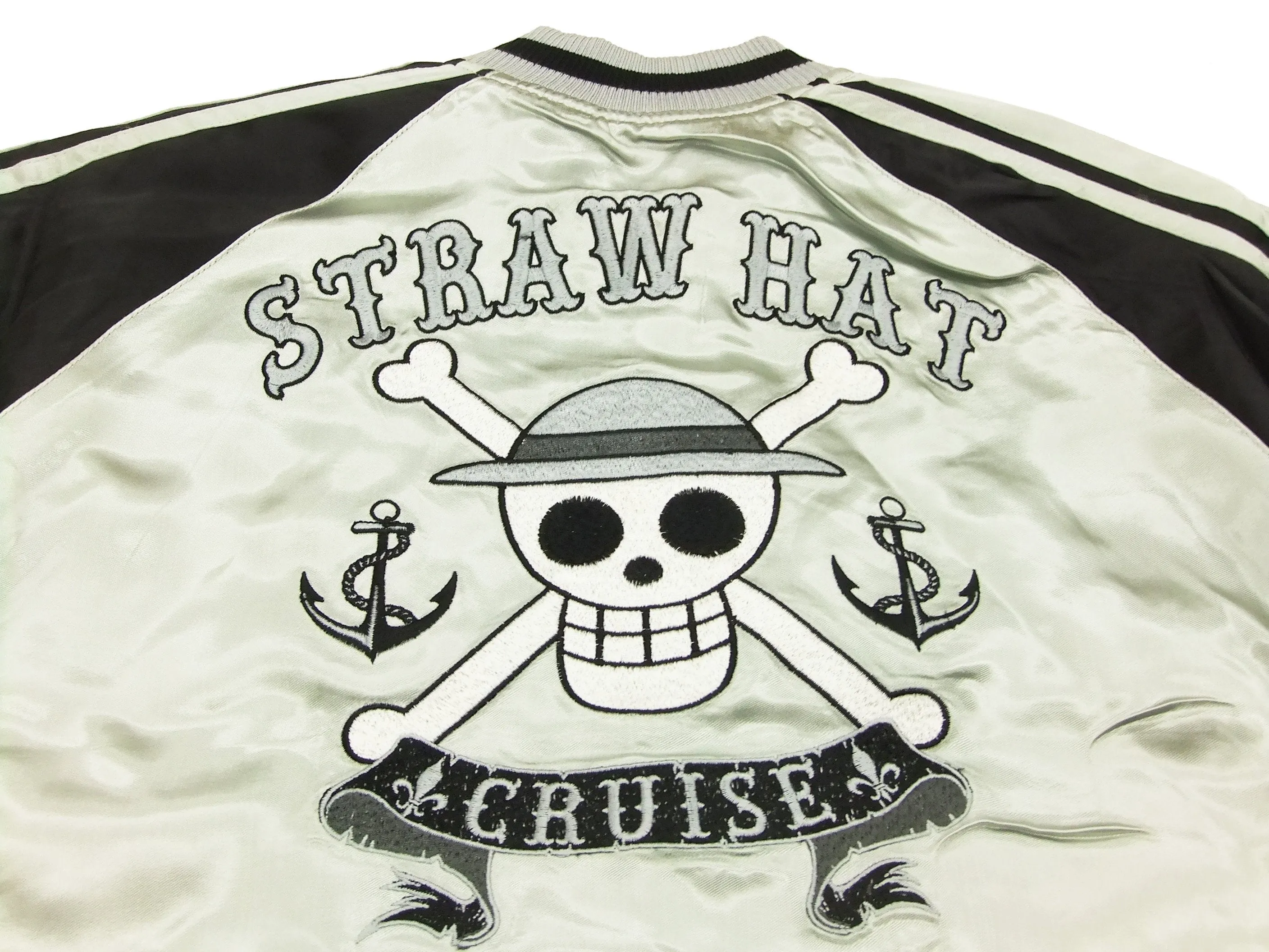 Hanatabi Gakudan Men's Japanese Souvenir Jacket Japanese ONE PIECE Sukajan Script OPSJ-001 Silver