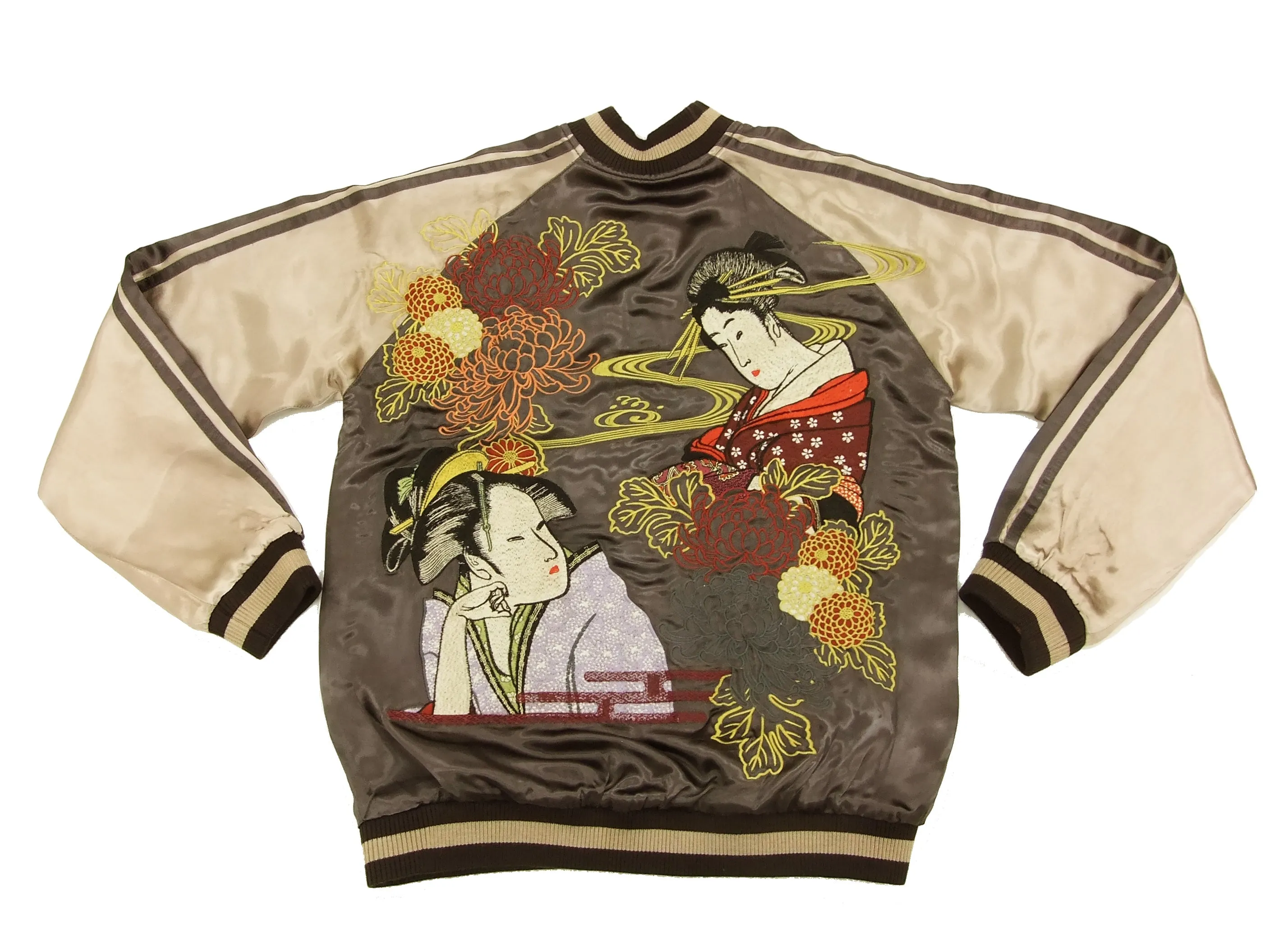Hanatabi Gakudan Men's Japanese Souvenir Jacket Japanese Ukiyo-e Art Sukajan Script SSJ-516