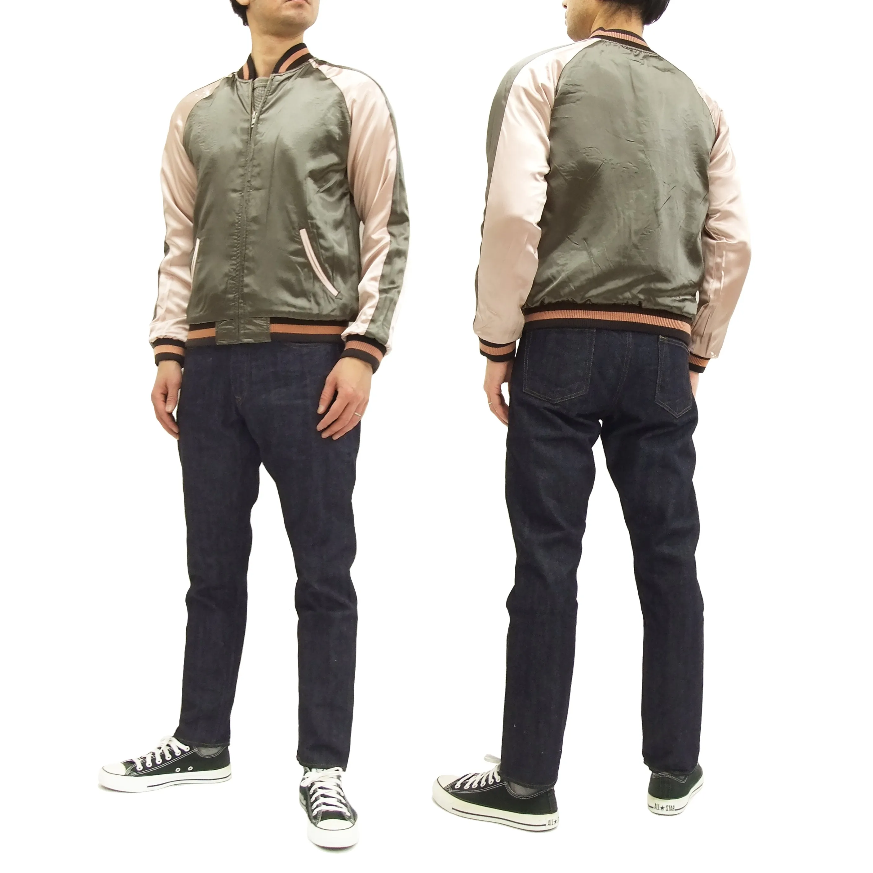 Hanatabi Gakudan Men's Japanese Souvenir Jacket Japanese Ukiyo-e Art Sukajan Script SSJ-516