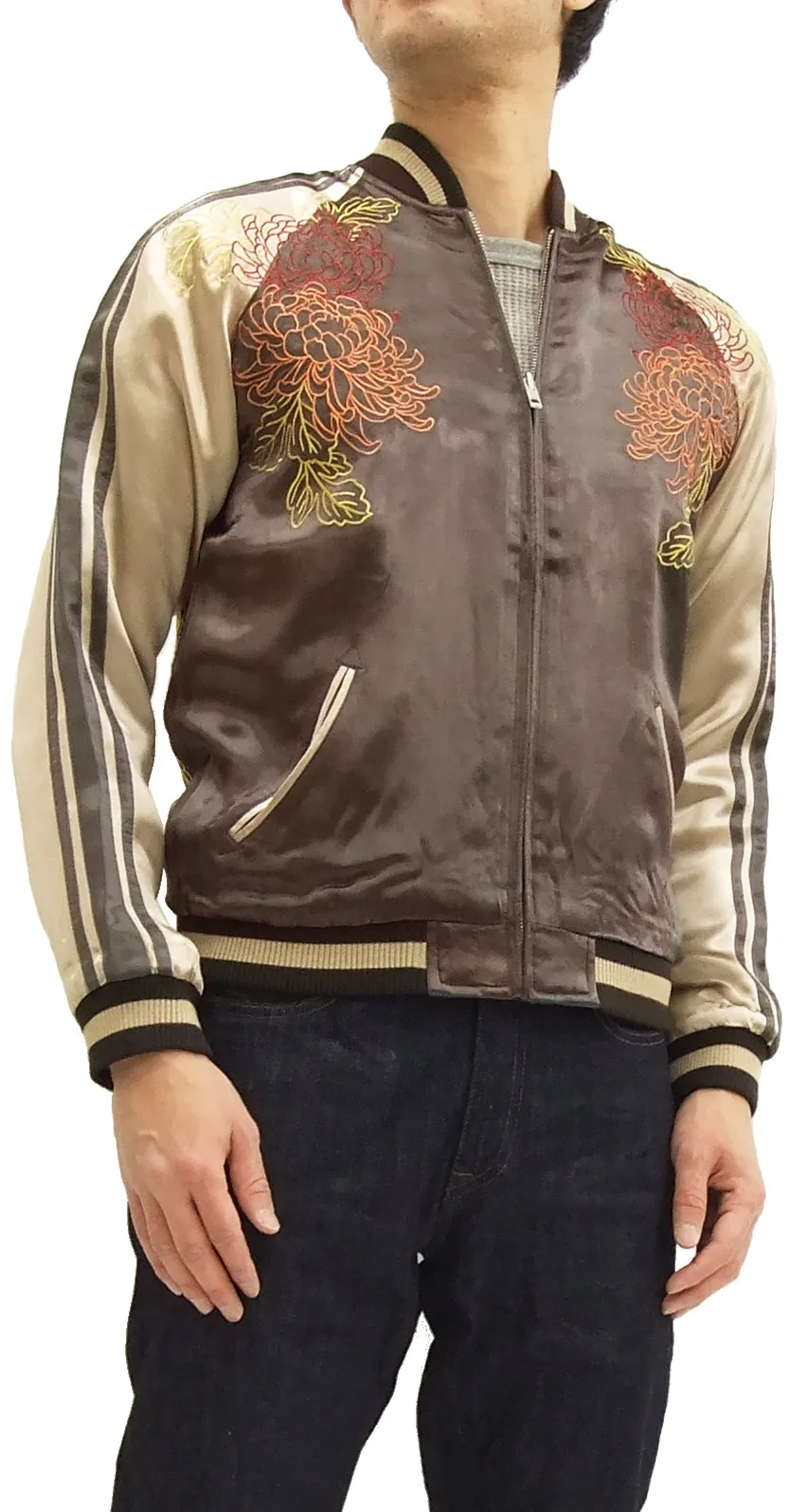 Hanatabi Gakudan Men's Japanese Souvenir Jacket Japanese Ukiyo-e Art Sukajan Script SSJ-516