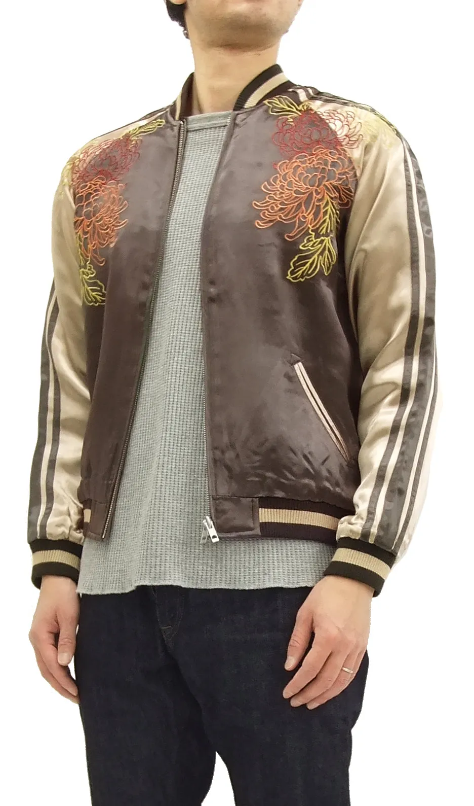 Hanatabi Gakudan Men's Japanese Souvenir Jacket Japanese Ukiyo-e Art Sukajan Script SSJ-516