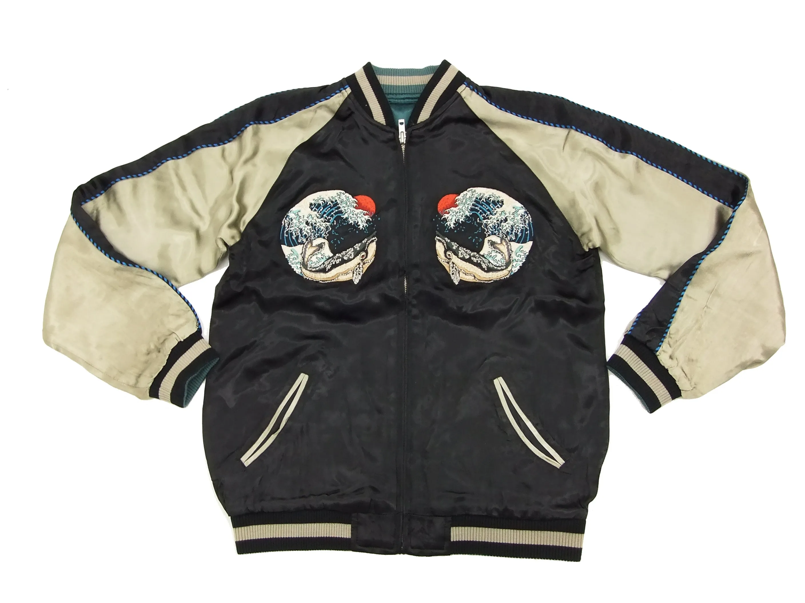Hanatabi Gakudan Men's Japanese Souvenir Jacket Japanese Whale Art Sukajan Script SSJ-015