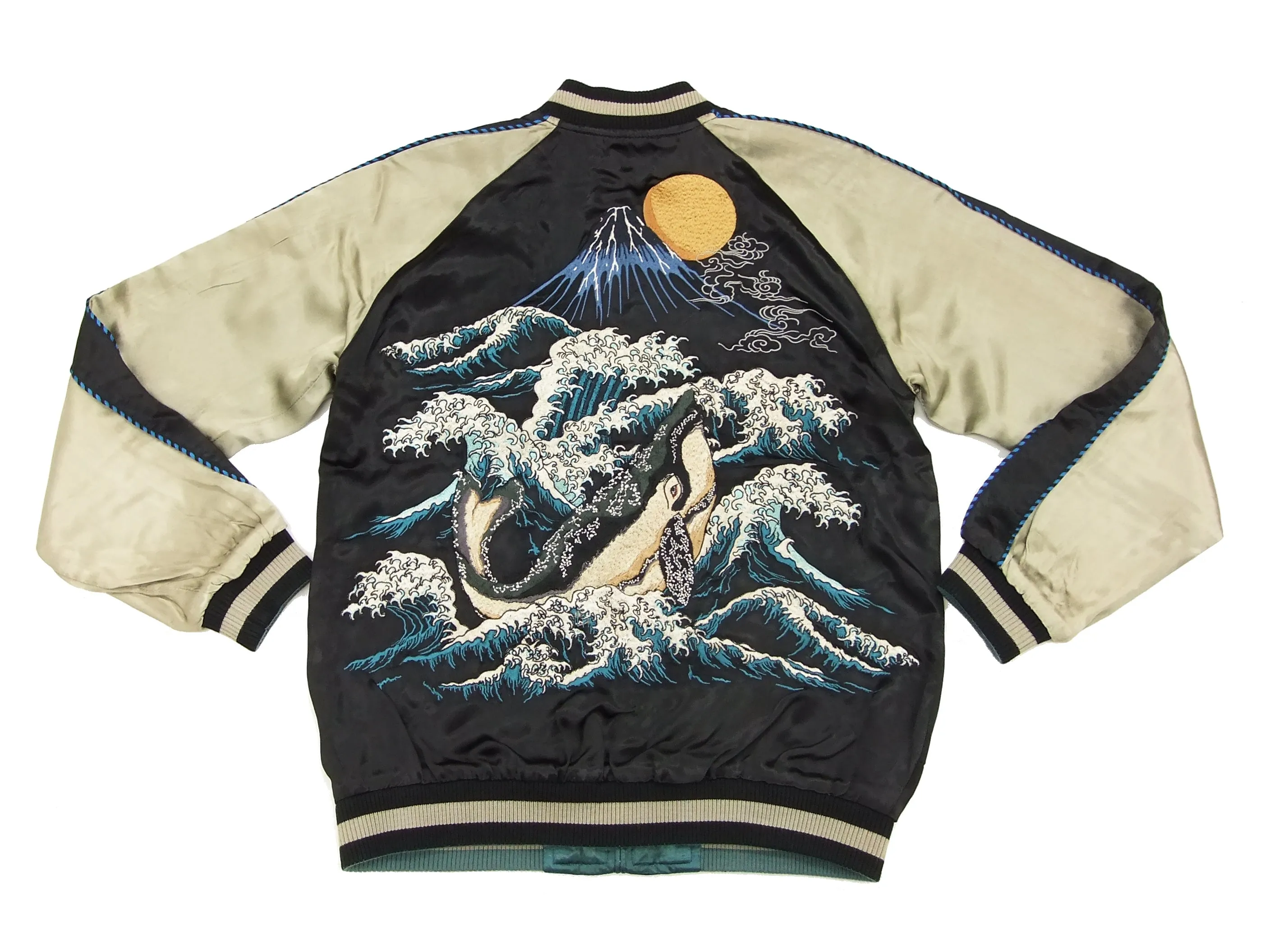 Hanatabi Gakudan Men's Japanese Souvenir Jacket Japanese Whale Art Sukajan Script SSJ-015