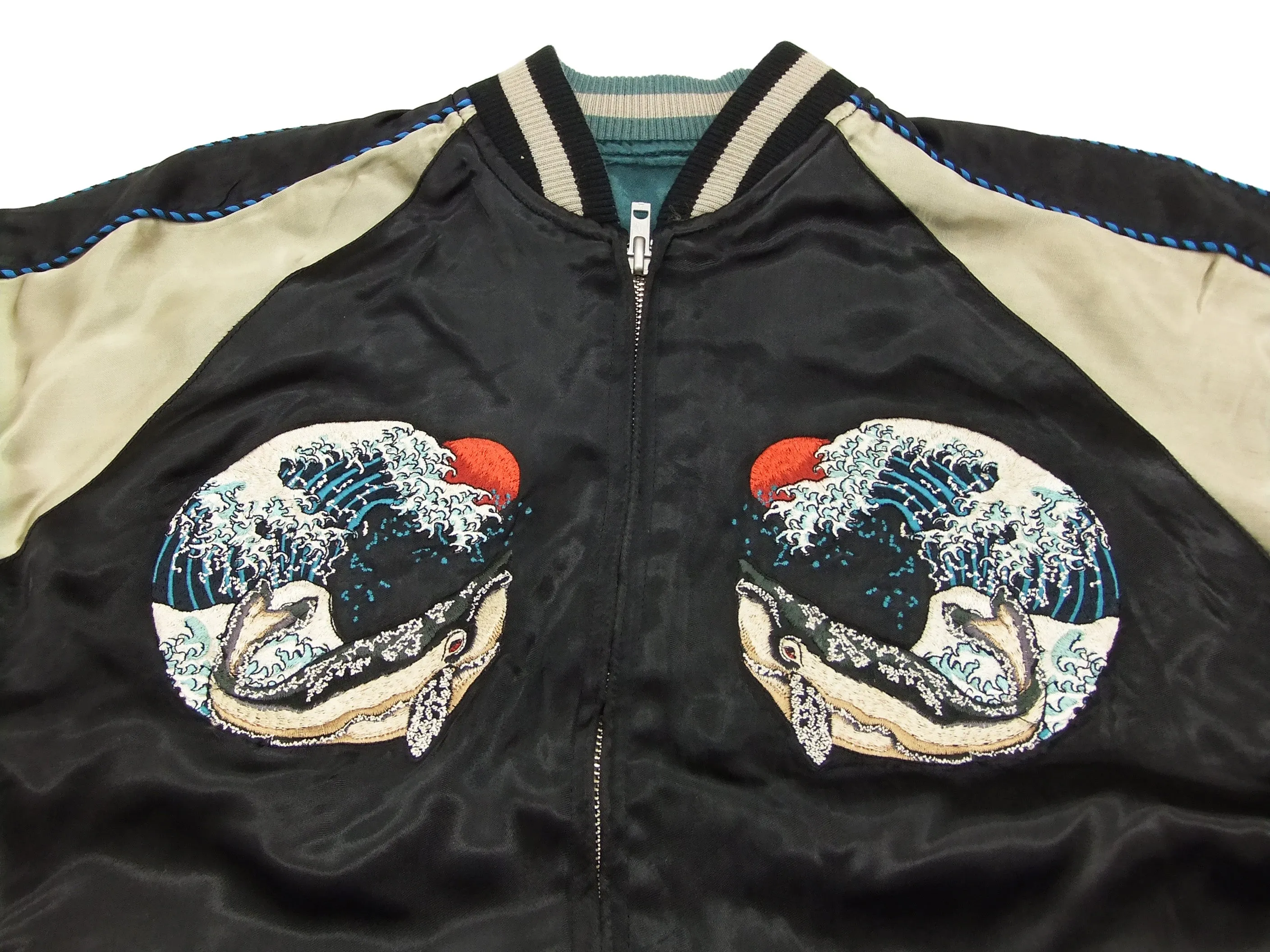 Hanatabi Gakudan Men's Japanese Souvenir Jacket Japanese Whale Art Sukajan Script SSJ-015