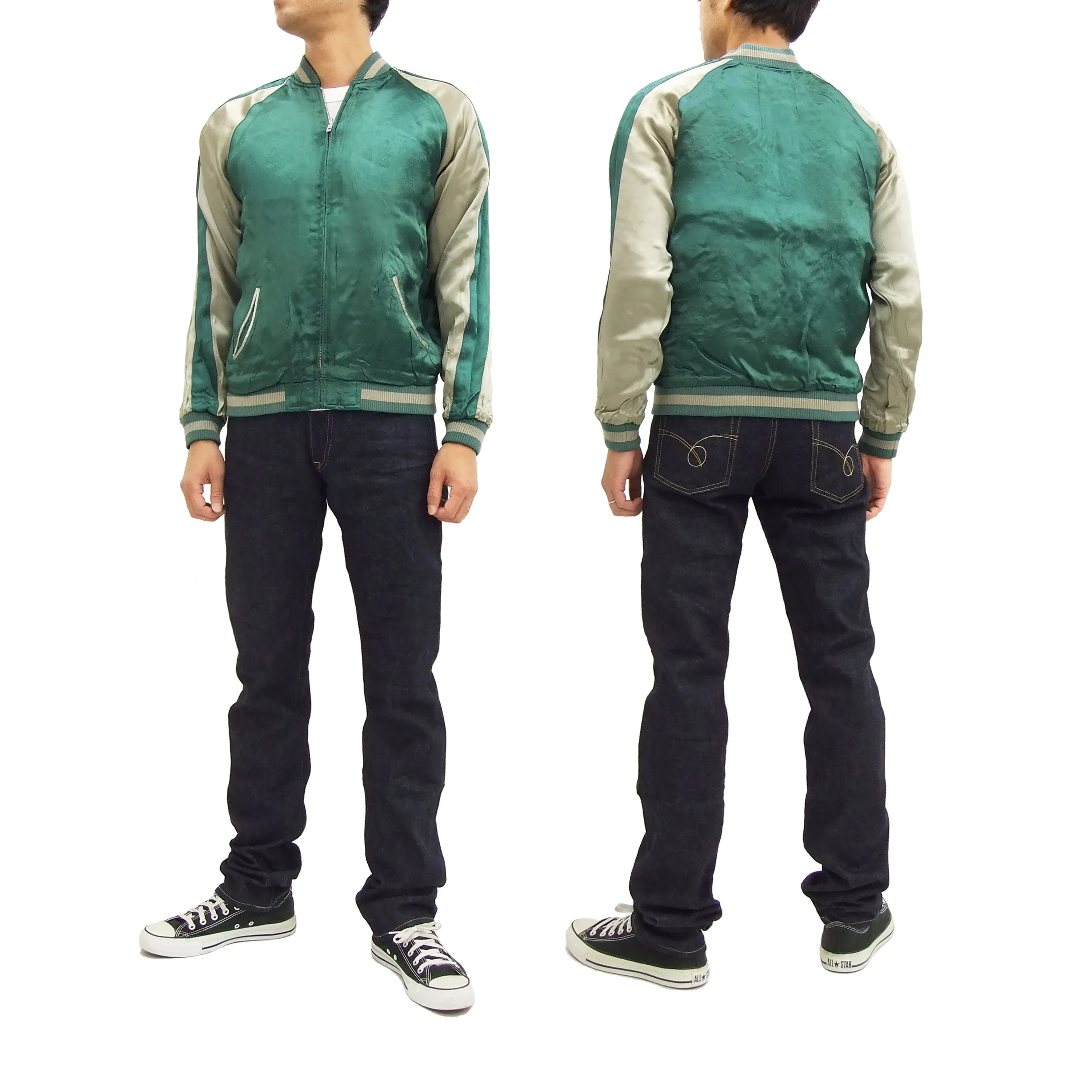 Hanatabi Gakudan Men's Japanese Souvenir Jacket Japanese Whale Art Sukajan Script SSJ-015