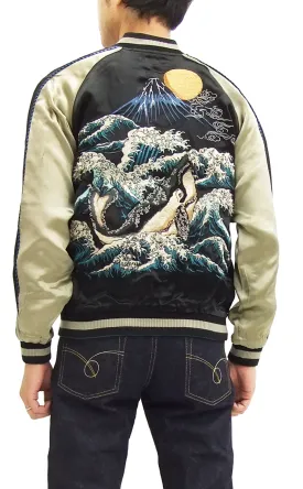 Hanatabi Gakudan Men's Japanese Souvenir Jacket Japanese Whale Art Sukajan Script SSJ-015