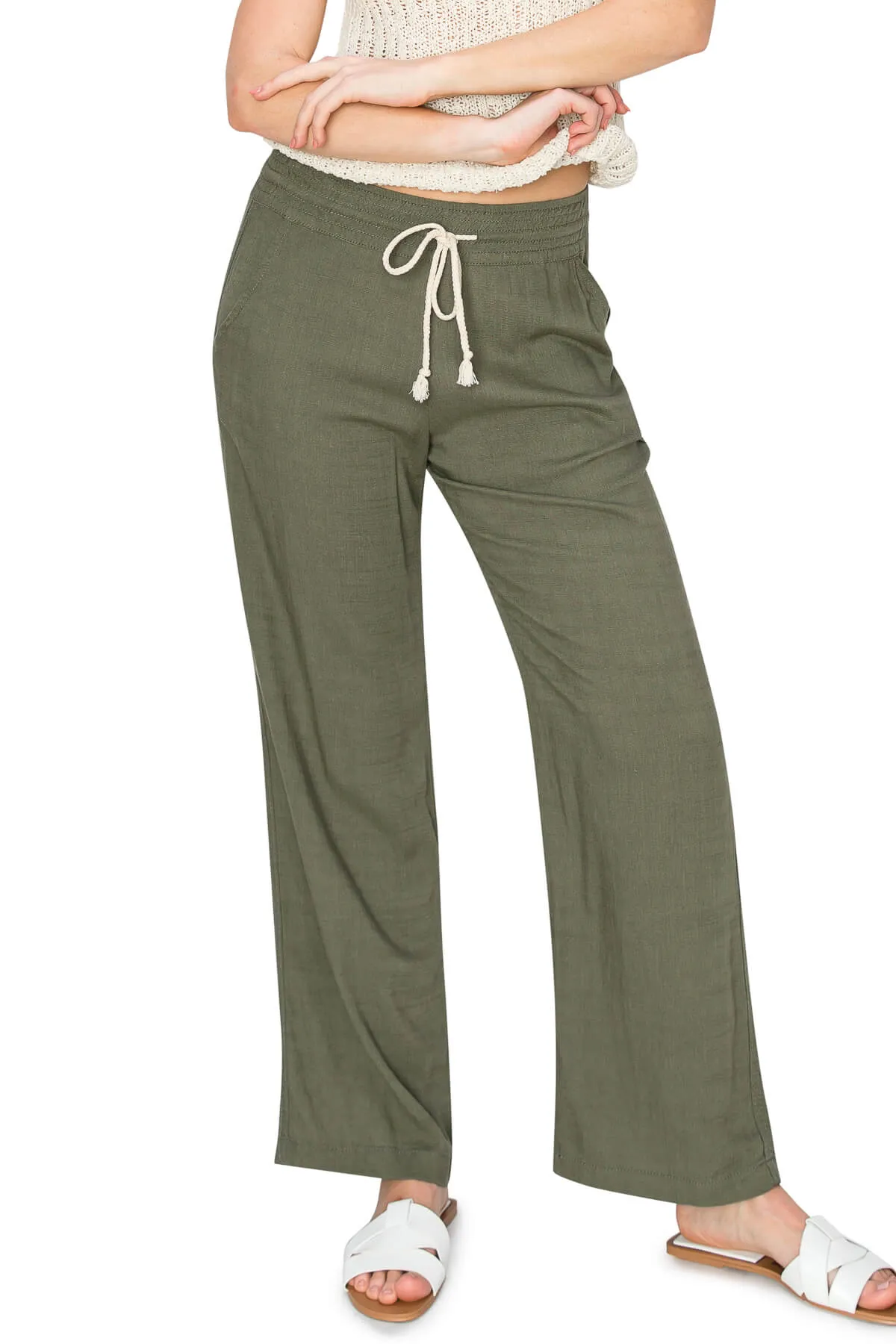 High Waist Relaxed Lounge Beach Pants - Olive