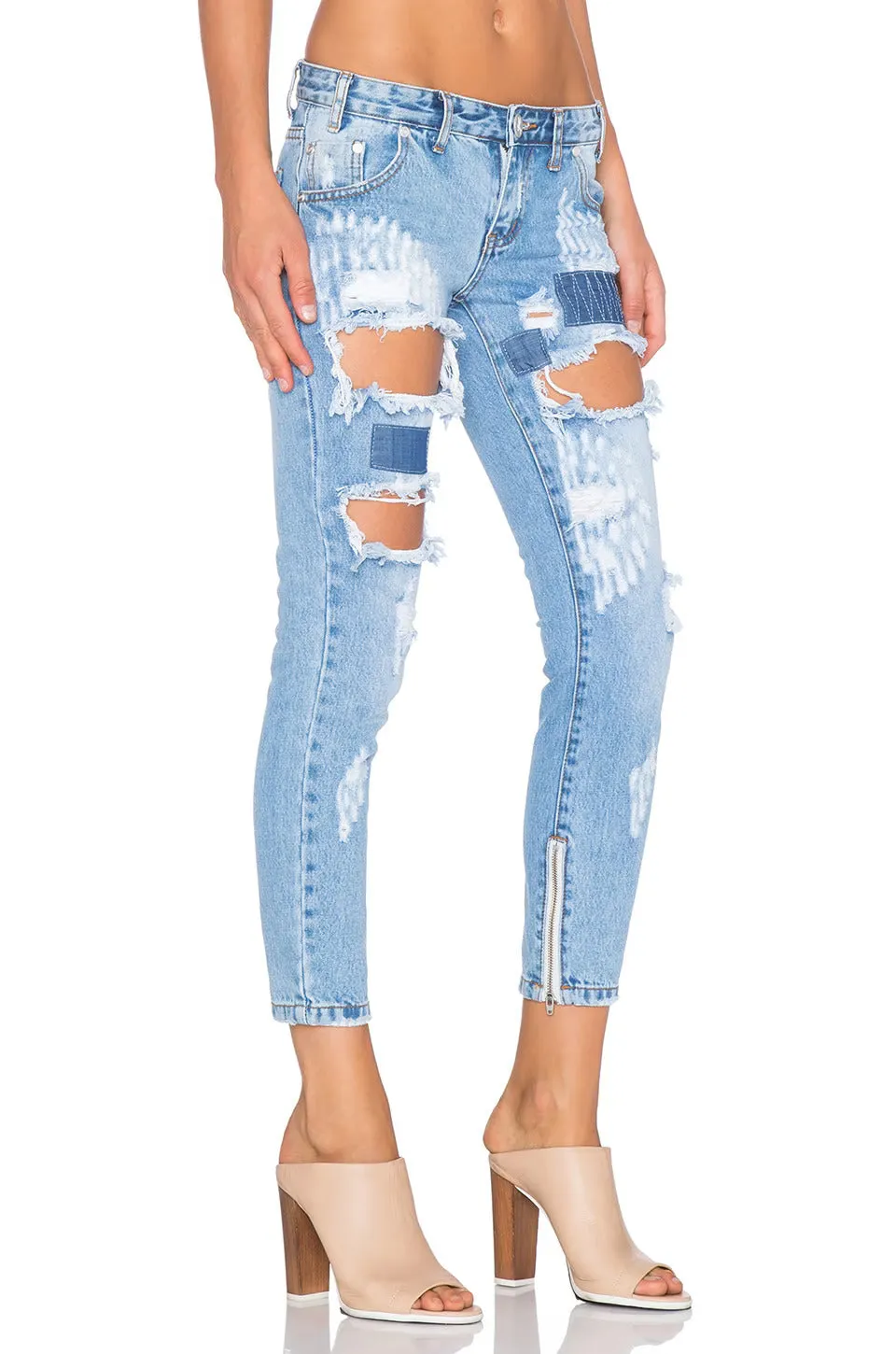 HUSTLER TRASHED FREEBIRDS LOW WAIST JEAN