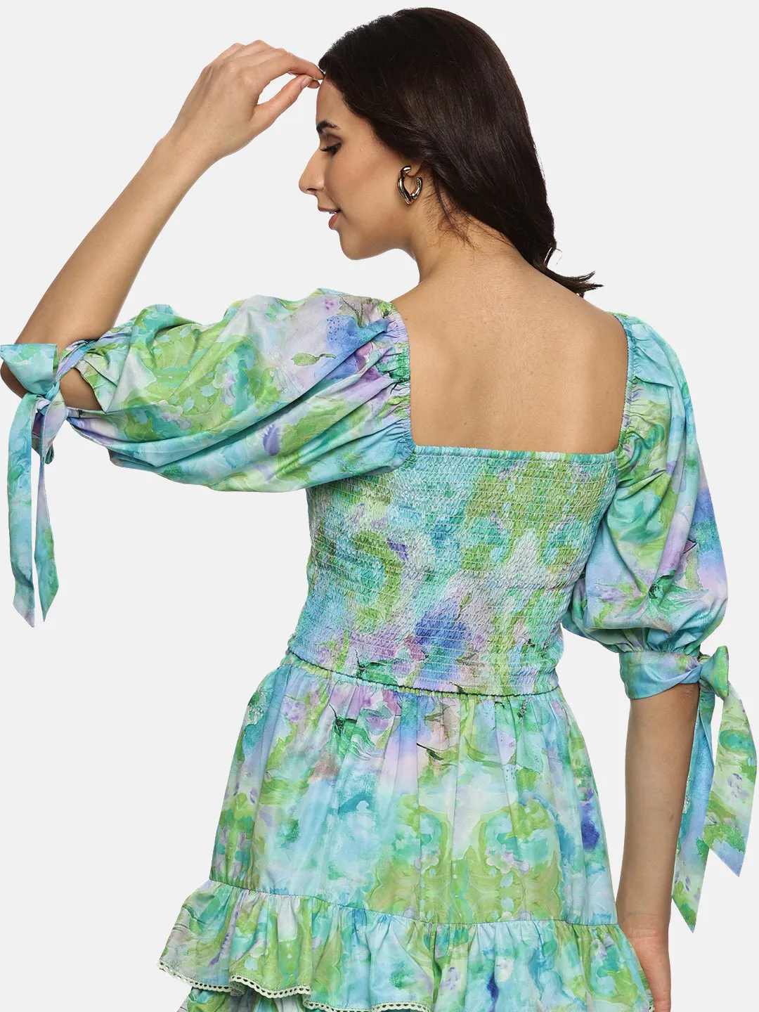 IS.U Floral Multicolor Smocking Crop Top