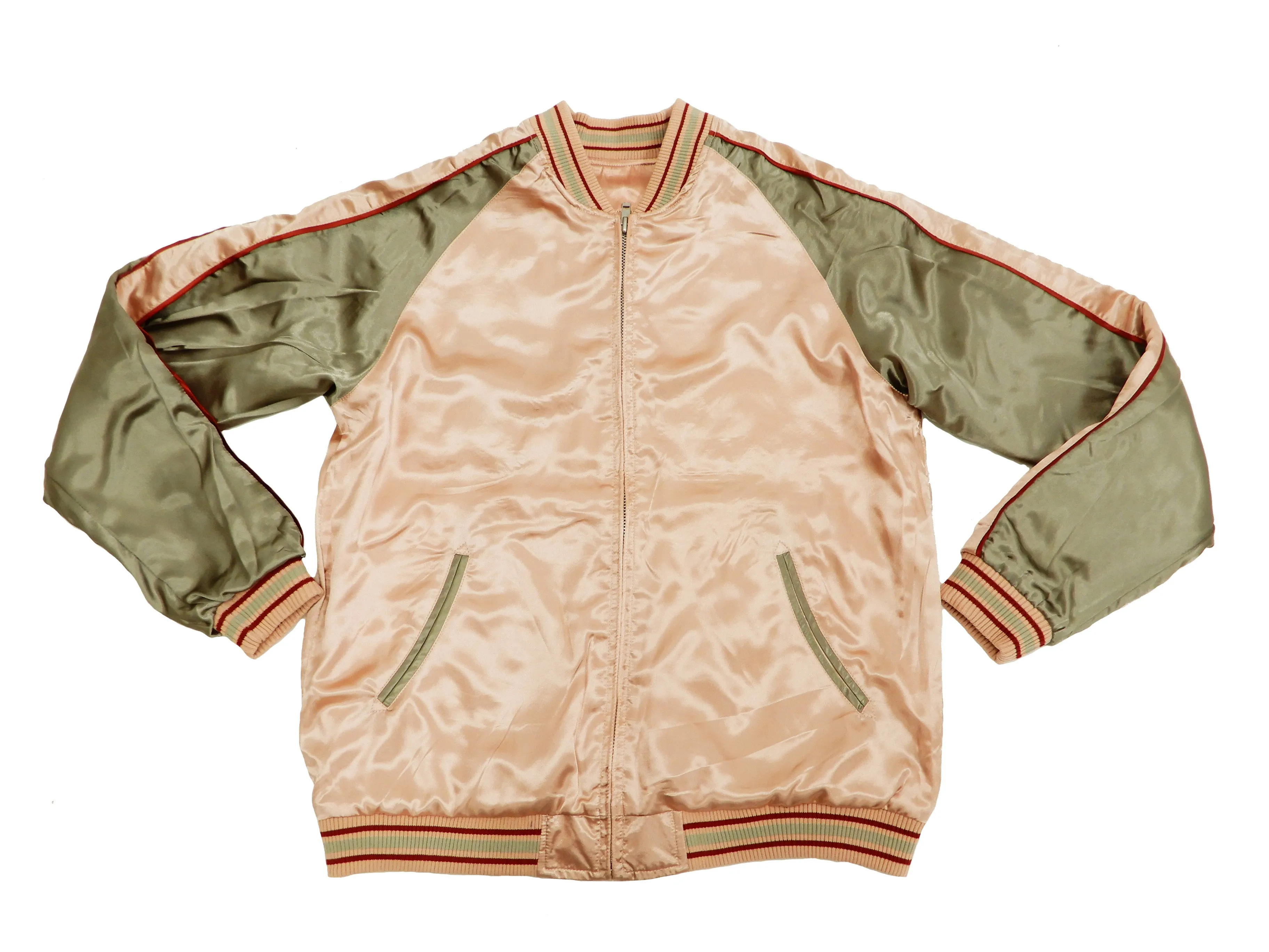 Japanesque Men's Japanese Souvenir Jacket Goldfish Sukajan 3RSJ-044 Pink/Beige