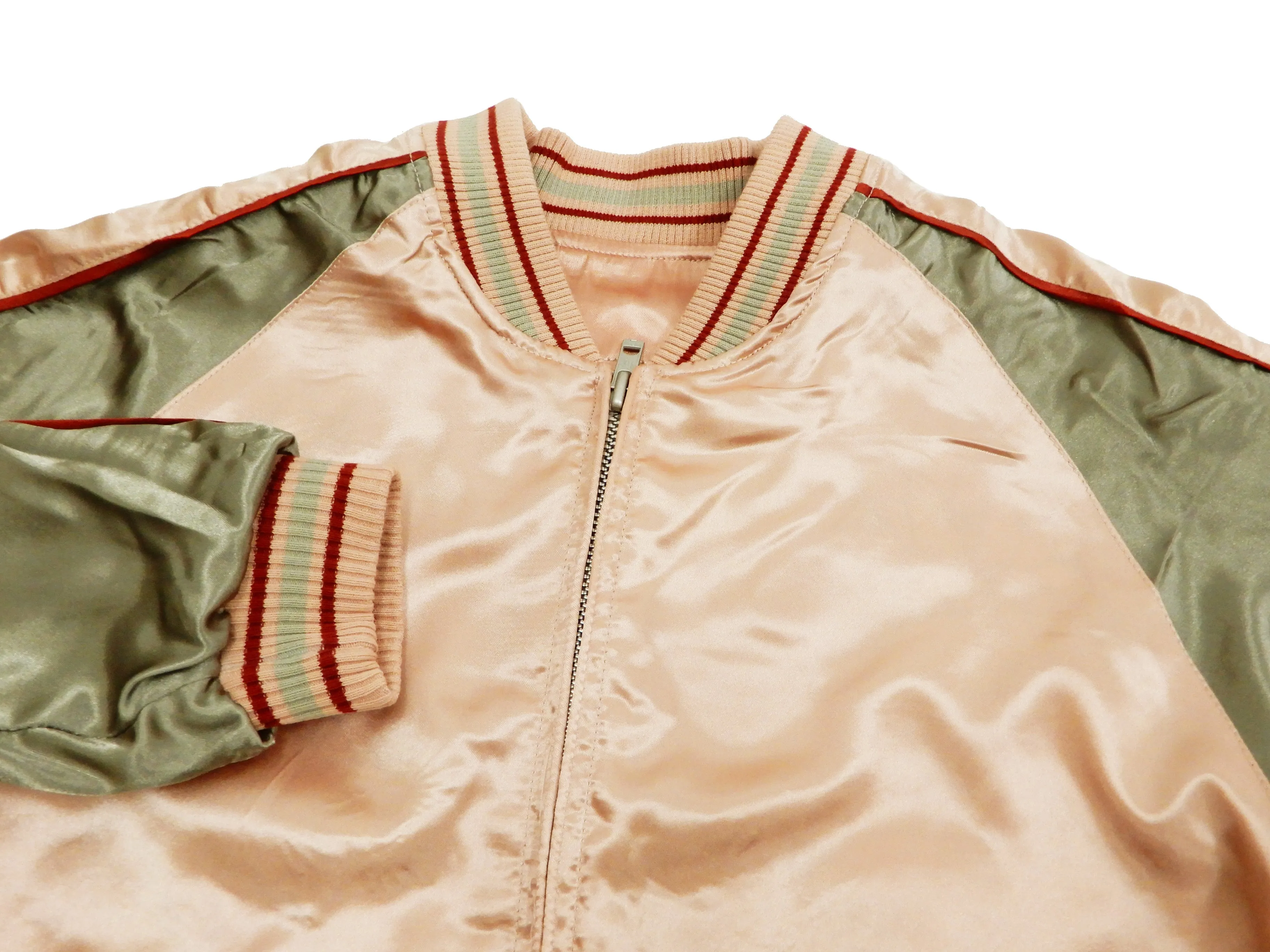 Japanesque Men's Japanese Souvenir Jacket Goldfish Sukajan 3RSJ-044 Pink/Beige