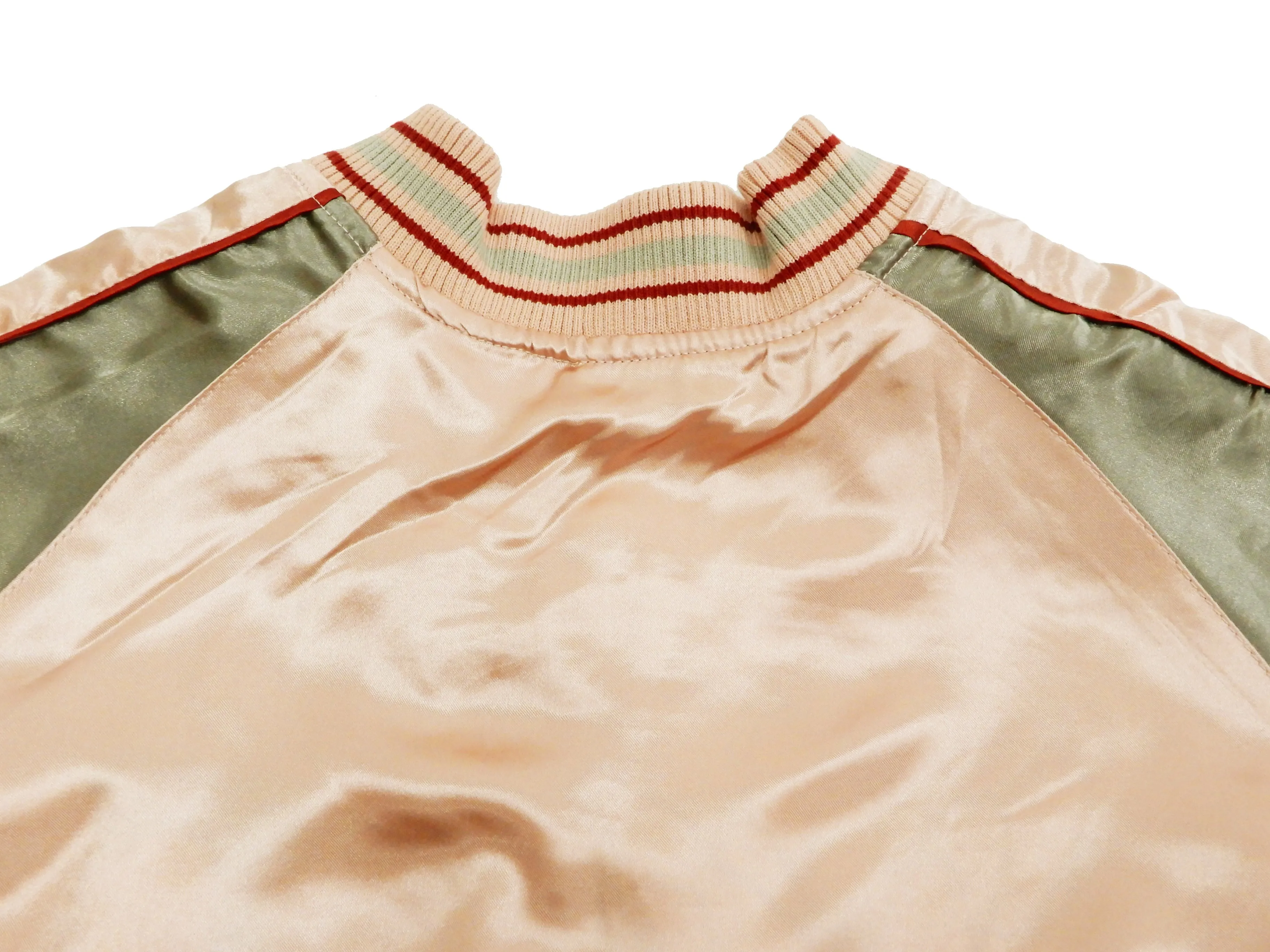 Japanesque Men's Japanese Souvenir Jacket Goldfish Sukajan 3RSJ-044 Pink/Beige