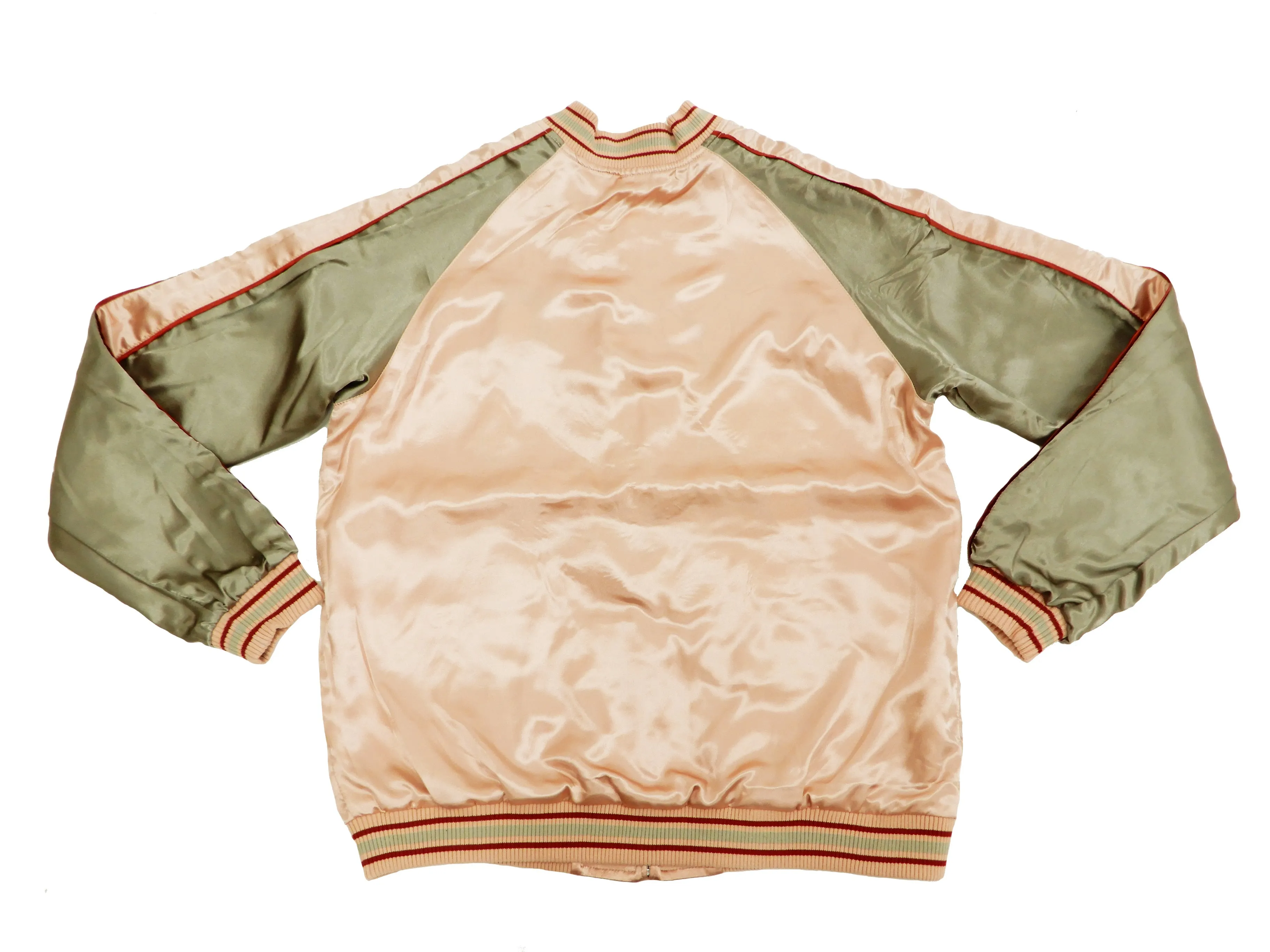 Japanesque Men's Japanese Souvenir Jacket Goldfish Sukajan 3RSJ-044 Pink/Beige