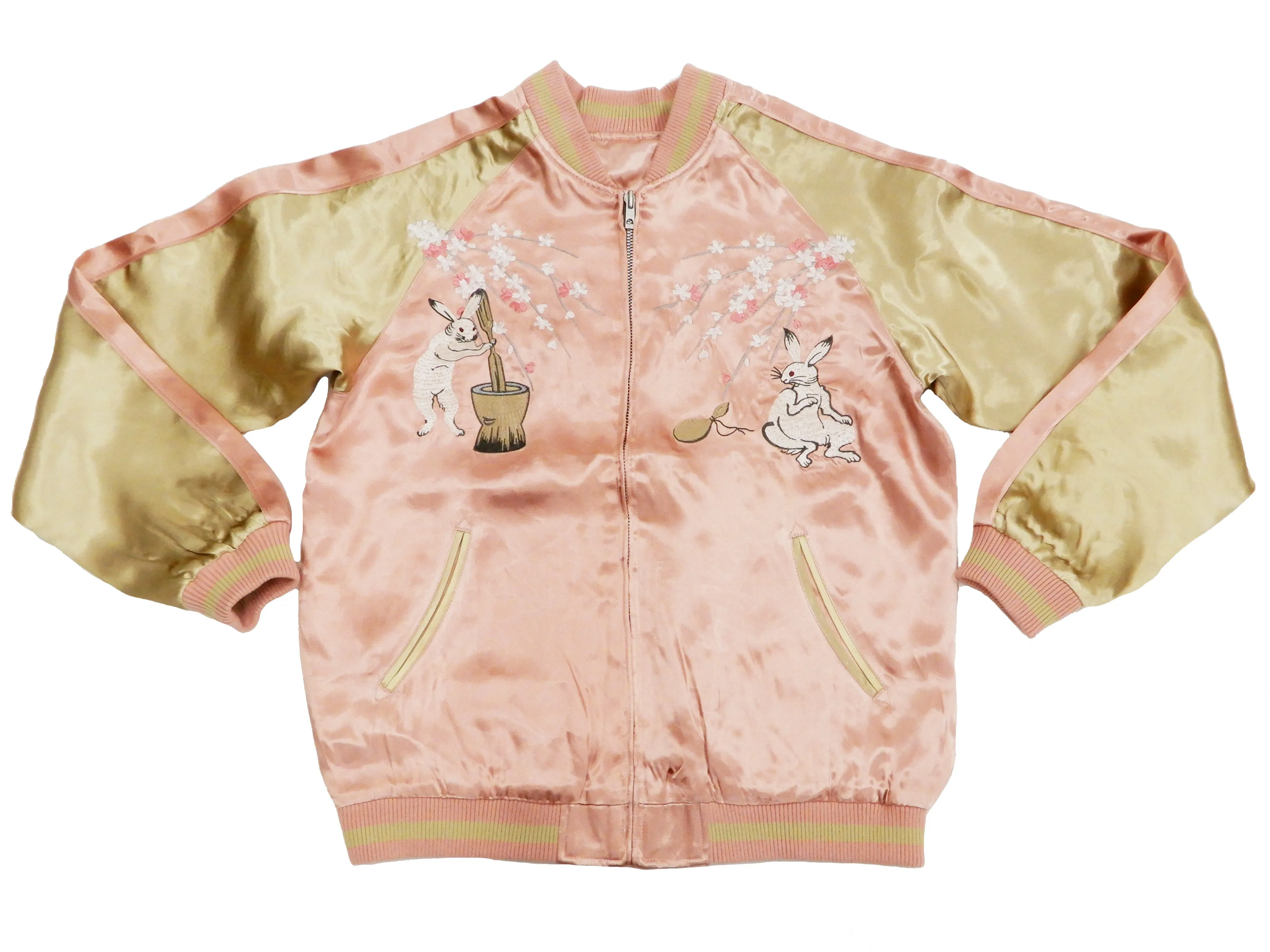Japanesque Men's Japanese Souvenir Jacket Moon Rabbit Sukajan 3RSJ-023 Pink/Beige