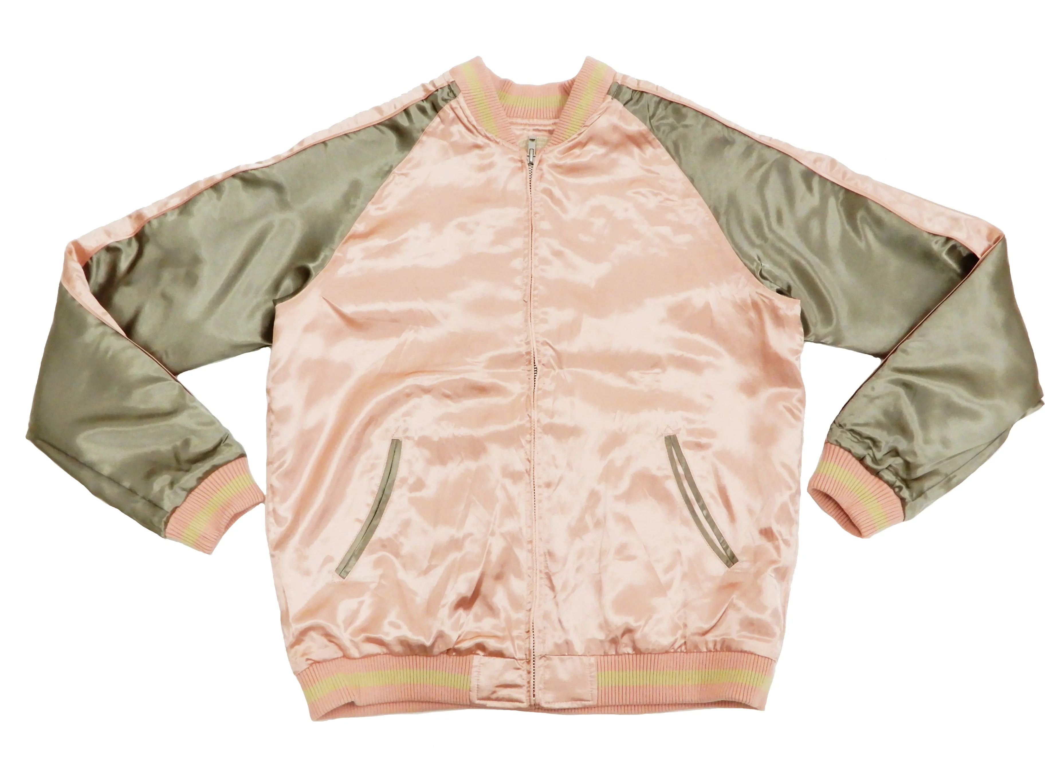 Japanesque Men's Japanese Souvenir Jacket Moon Rabbit Sukajan 3RSJ-023 Pink/Beige
