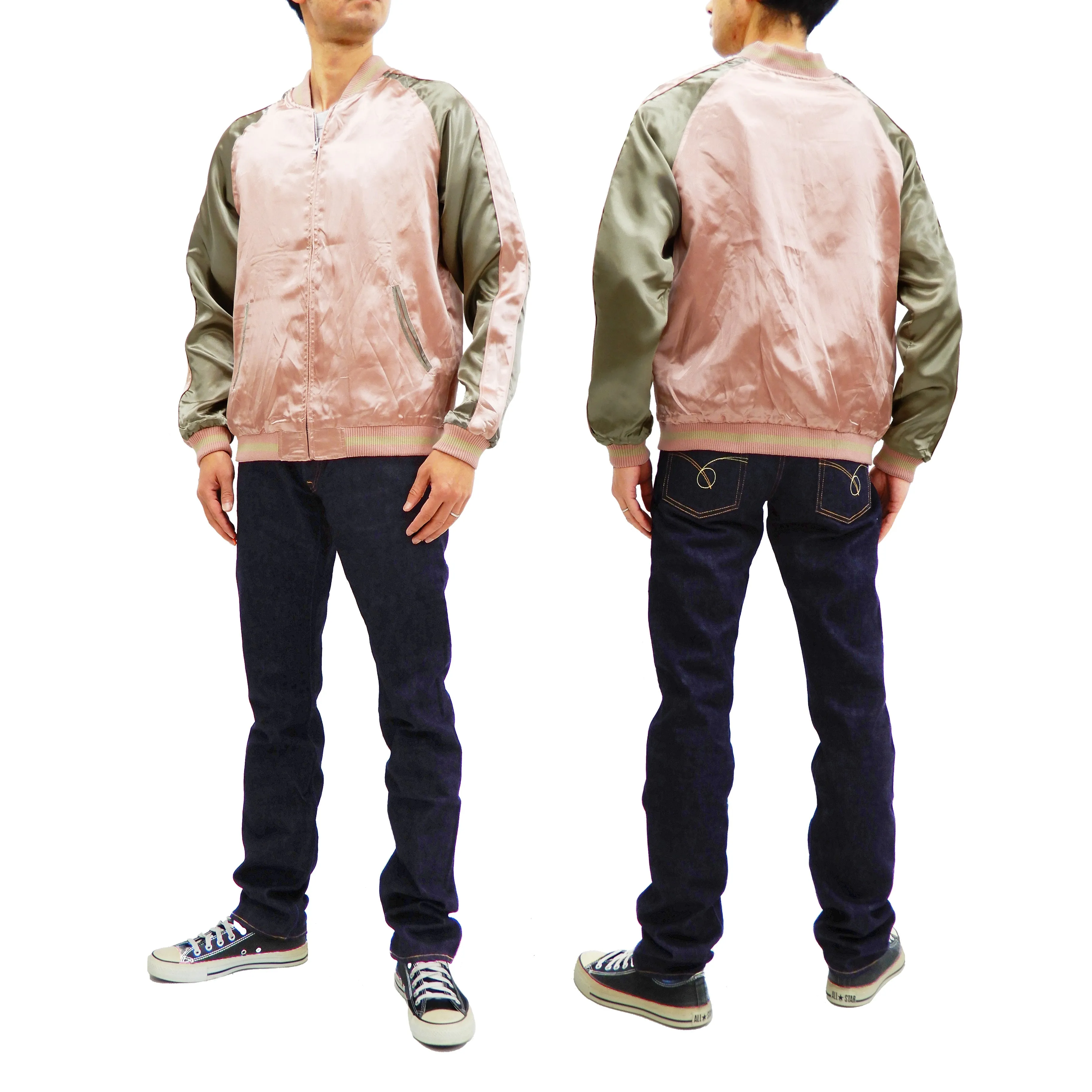 Japanesque Men's Japanese Souvenir Jacket Moon Rabbit Sukajan 3RSJ-023 Pink/Beige