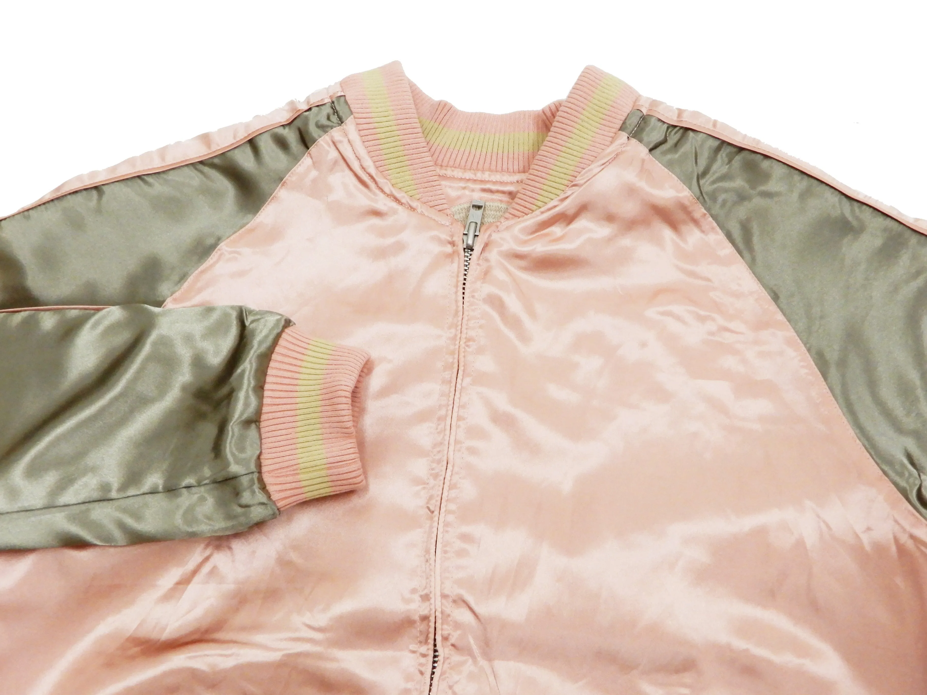 Japanesque Men's Japanese Souvenir Jacket Moon Rabbit Sukajan 3RSJ-023 Pink/Beige