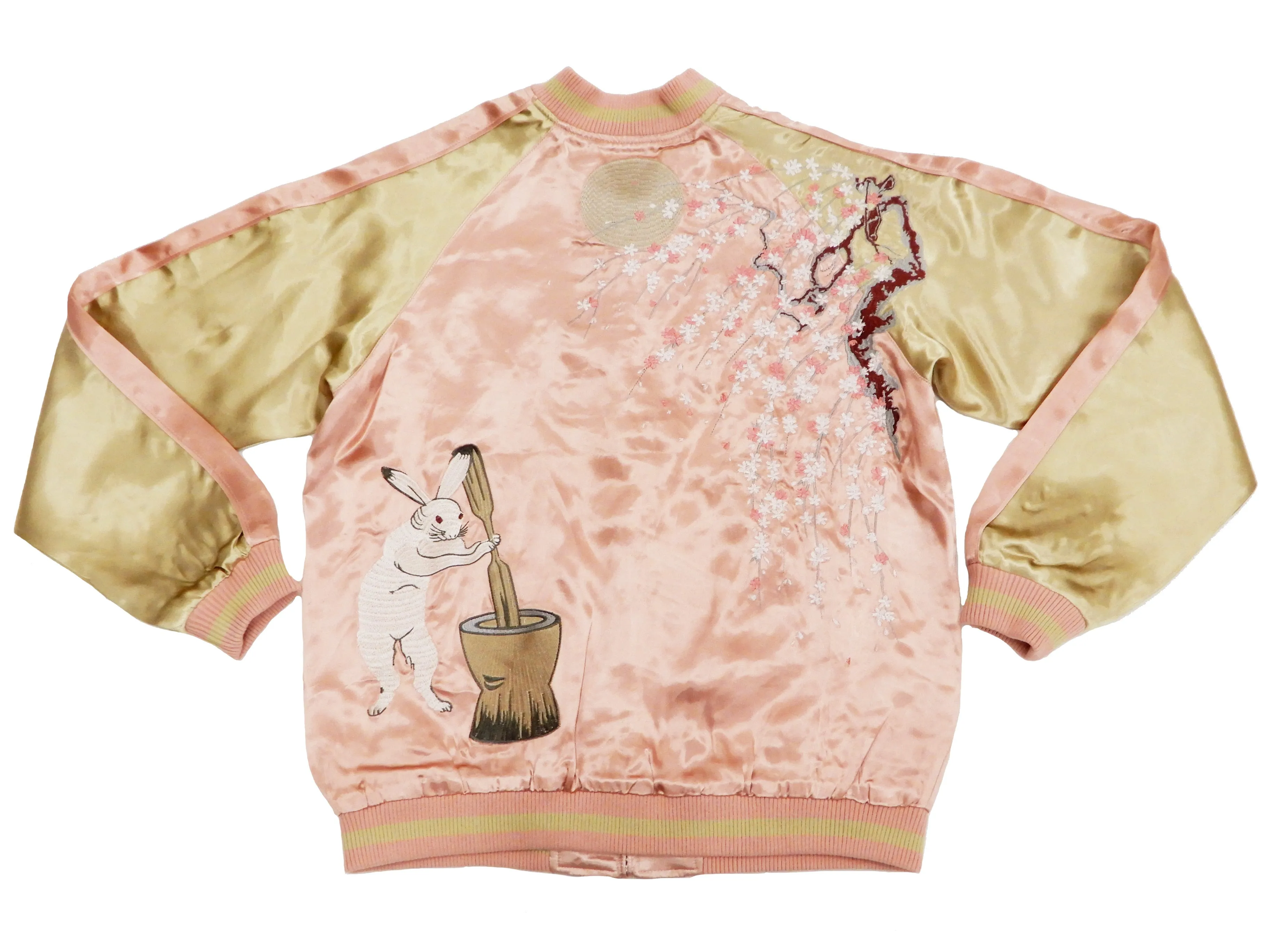 Japanesque Men's Japanese Souvenir Jacket Moon Rabbit Sukajan 3RSJ-023 Pink/Beige