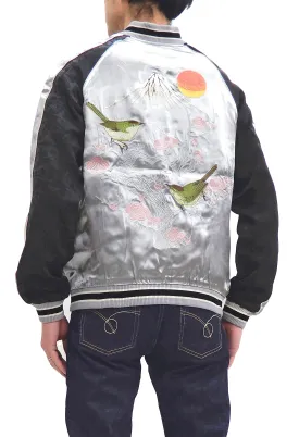 Japanesque Sukajan Men's Japanese Souvenir Jacket Japanese Bush Warbler 3RSJ-751 Gray/Black