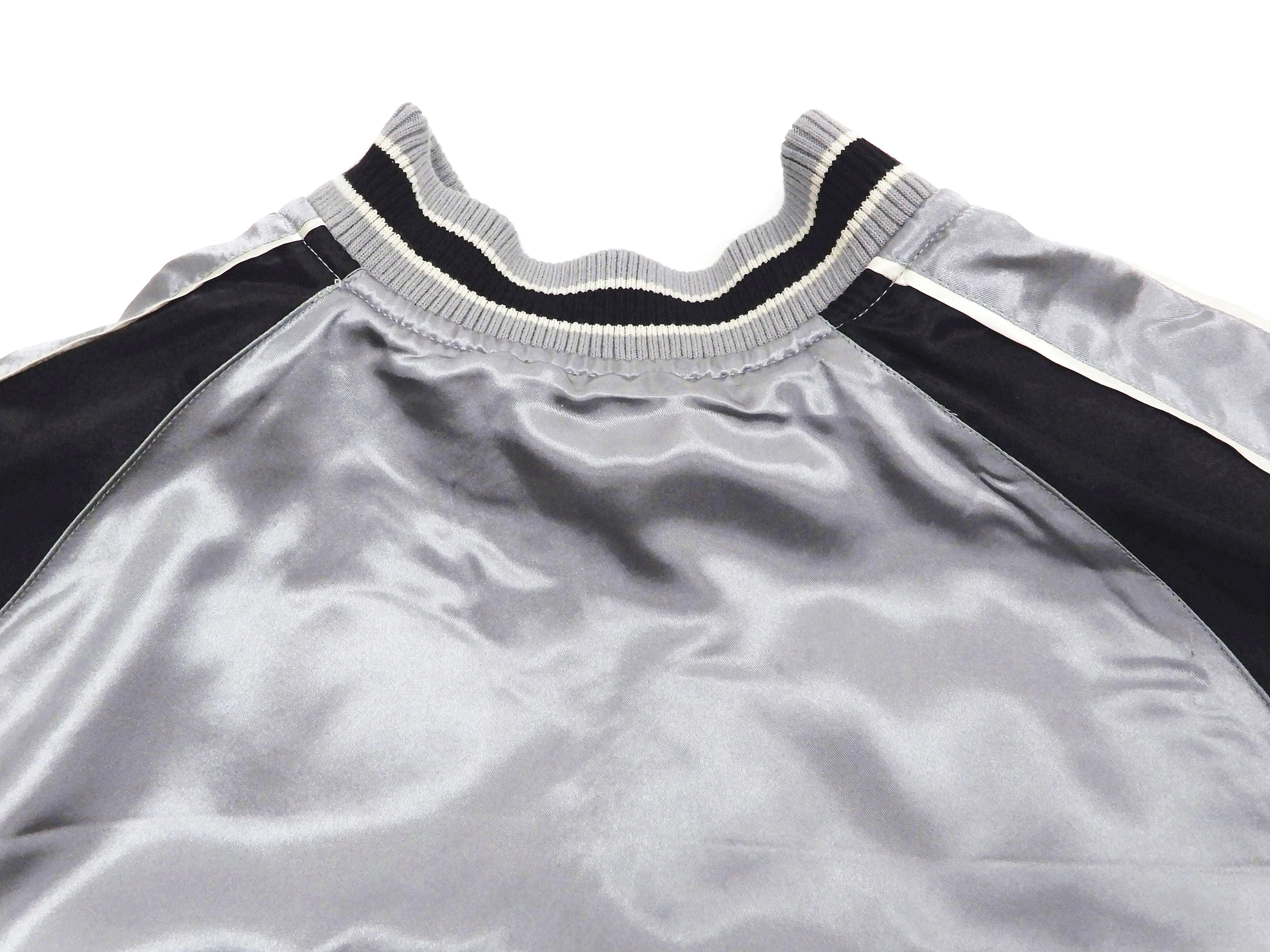 Japanesque Sukajan Men's Japanese Souvenir Jacket Japanese Bush Warbler 3RSJ-751 Gray/Black