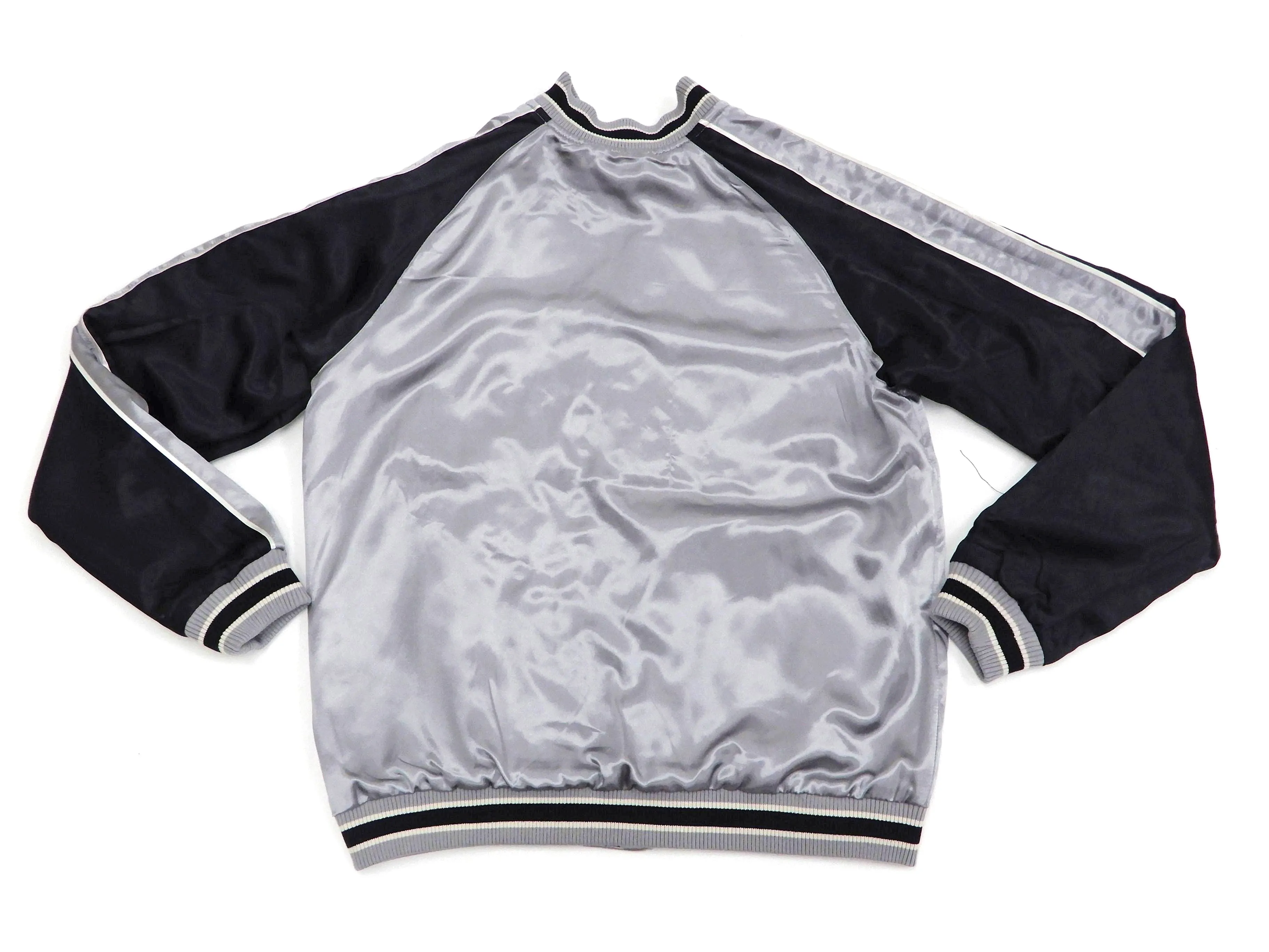 Japanesque Sukajan Men's Japanese Souvenir Jacket Japanese Bush Warbler 3RSJ-751 Gray/Black
