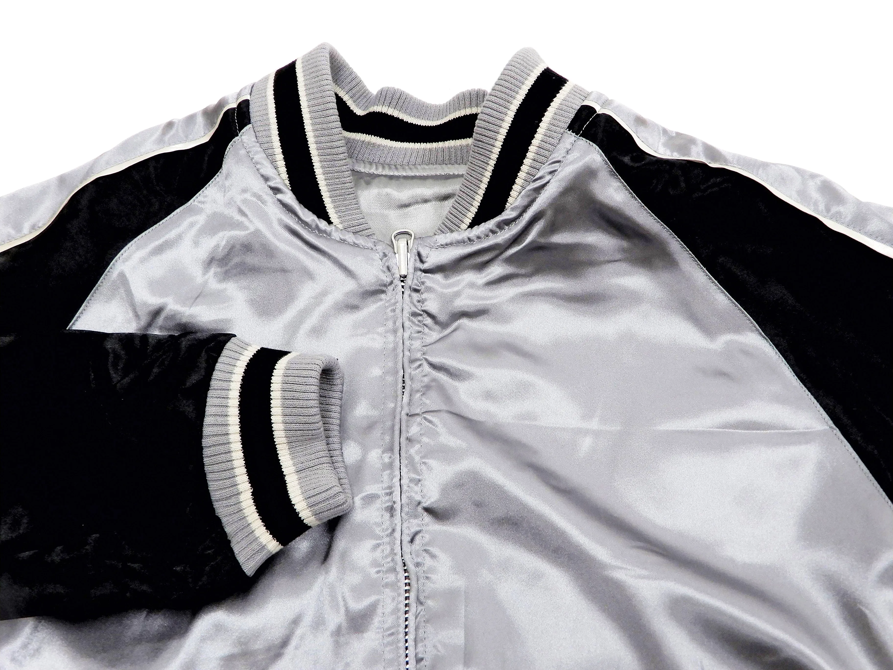 Japanesque Sukajan Men's Japanese Souvenir Jacket Japanese Bush Warbler 3RSJ-751 Gray/Black