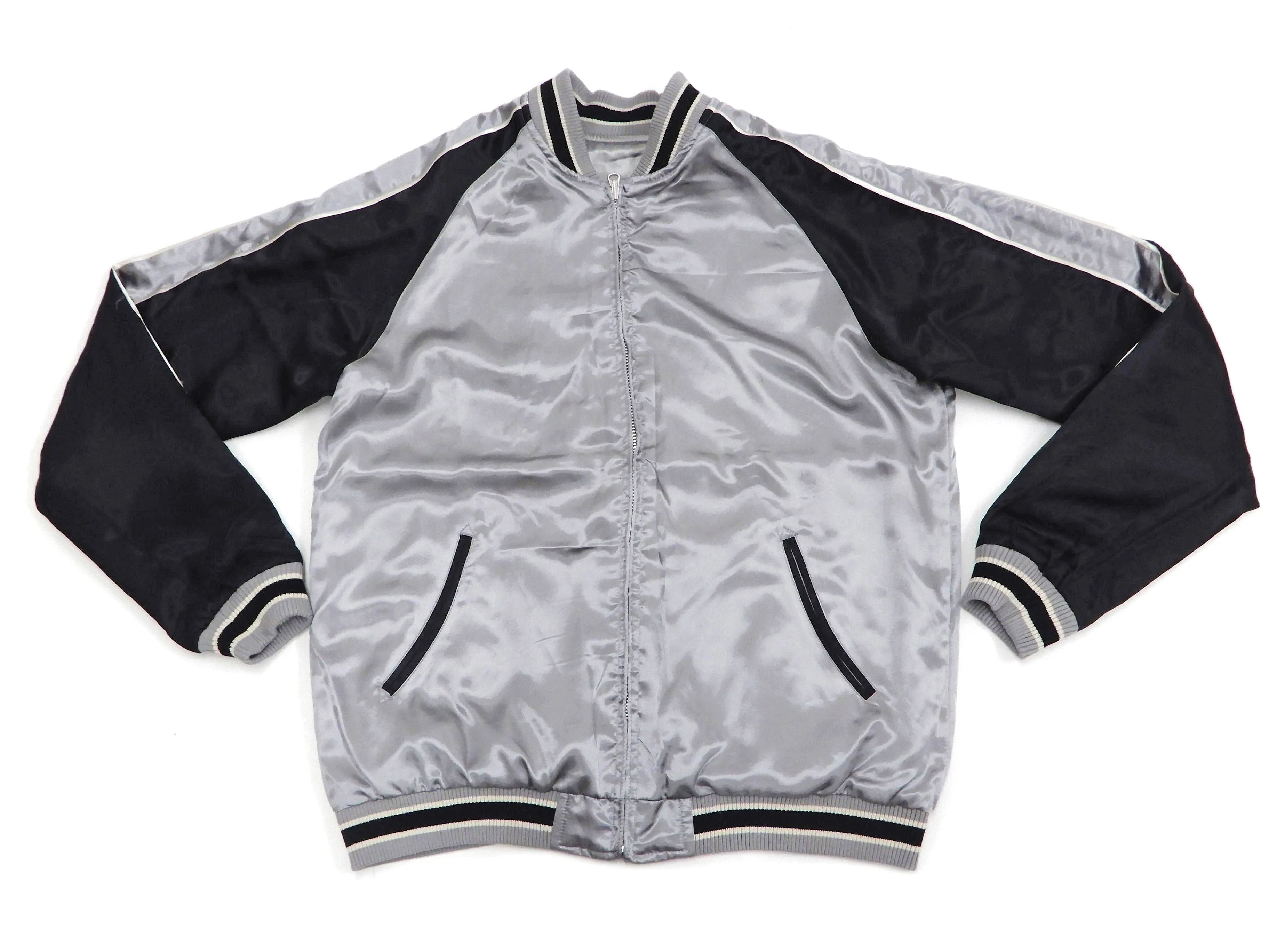 Japanesque Sukajan Men's Japanese Souvenir Jacket Japanese Bush Warbler 3RSJ-751 Gray/Black