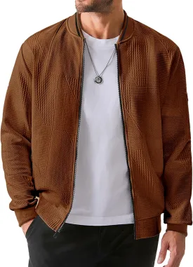 JMIERR Mens Casual Jacquard Bomber Jackets Color-Block Lightweight Varsity Jacket Fashion Zipper Coat with Pockets