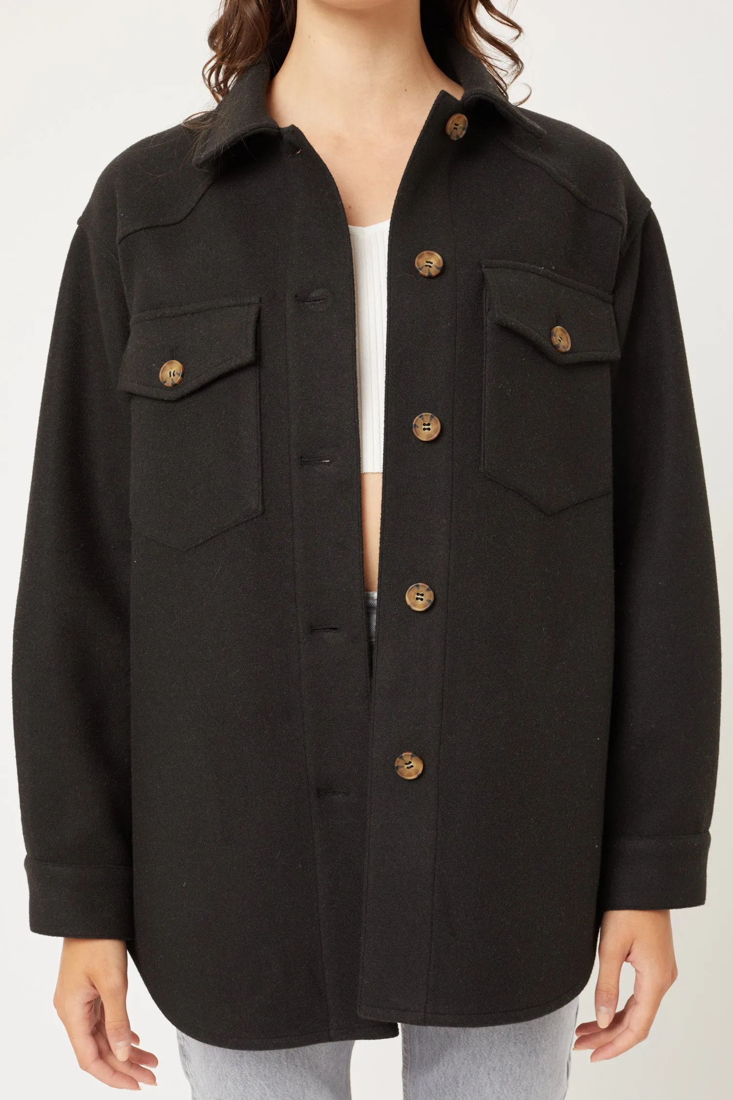 Julia Fleece Oversized Shacket blk