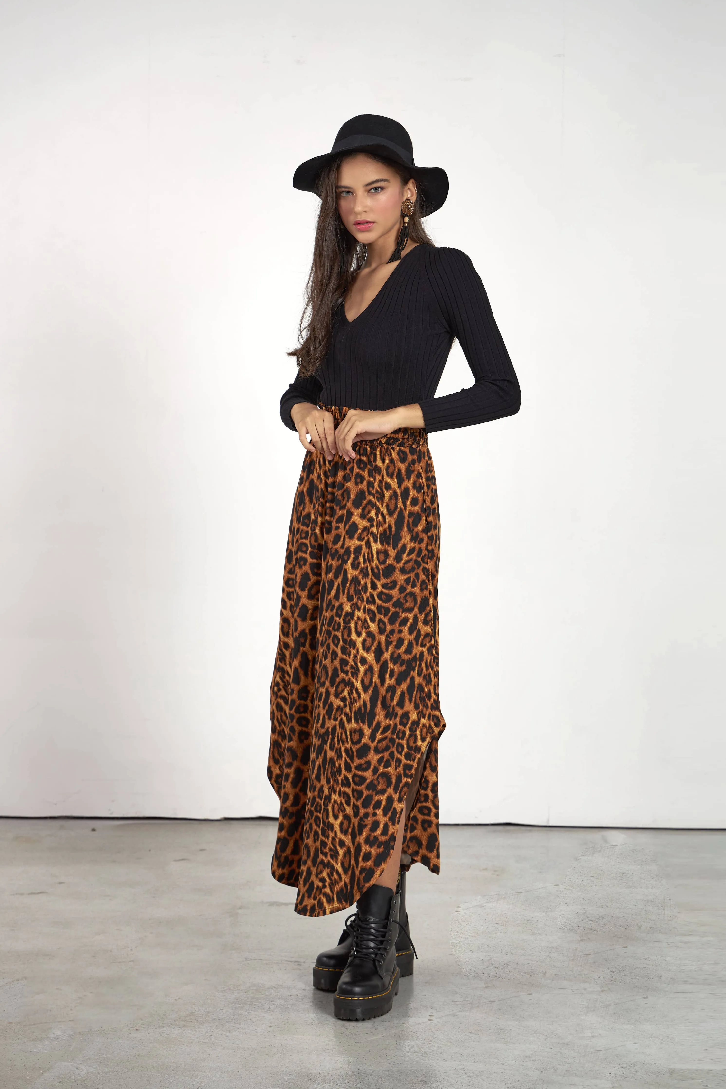 Leopard Smocked Waist Curved Hem Maxi Skirt-Size Inclusive