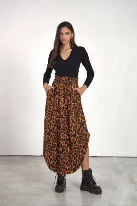 Leopard Smocked Waist Curved Hem Maxi Skirt-Size Inclusive