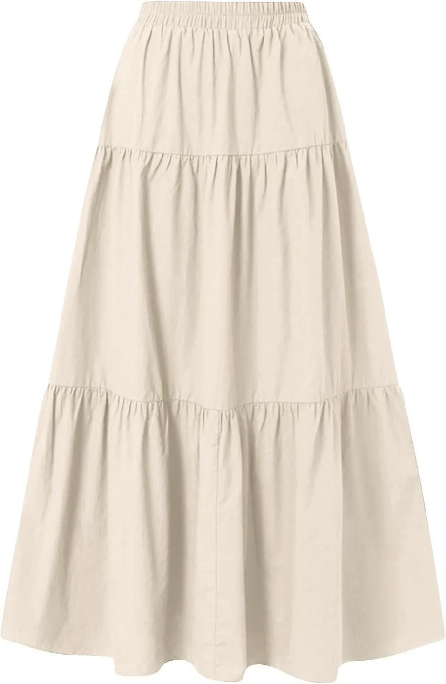 Linen Maxi Skirts for Women 2025 Summer Boho Long Flowy Bow Tie Elastic High Waist Tiered Swing Pleated A Line Skirt