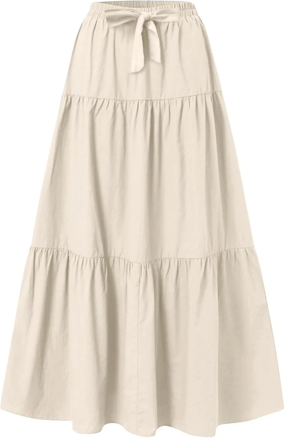 Linen Maxi Skirts for Women 2025 Summer Boho Long Flowy Bow Tie Elastic High Waist Tiered Swing Pleated A Line Skirt