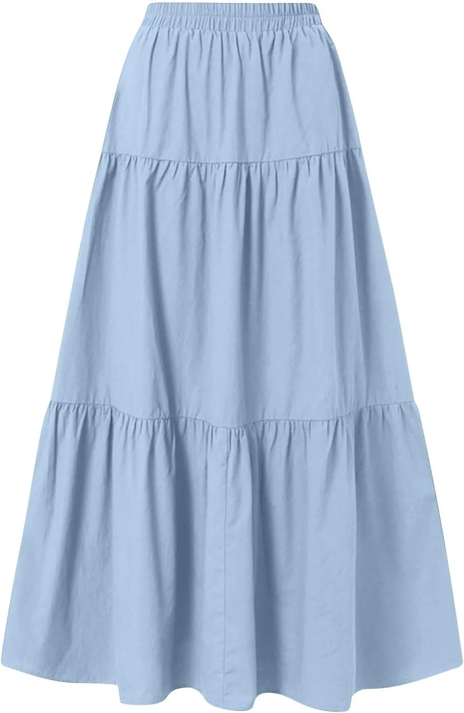 Linen Maxi Skirts for Women Summer Trendy Boho Long Flowy Bow Tie Elastic High Waist Tiered Swing Pleated A Line Skirt