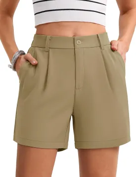 MAGCOMSEN Shorts for Women Dressy Casual Summer Pleated Tailored Back Elastic Waist Trouser Shorts with Pockets
