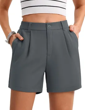 MAGCOMSEN Shorts for Women Dressy Casual Summer Pleated Tailored Back Elastic Waist Trouser Shorts with Pockets