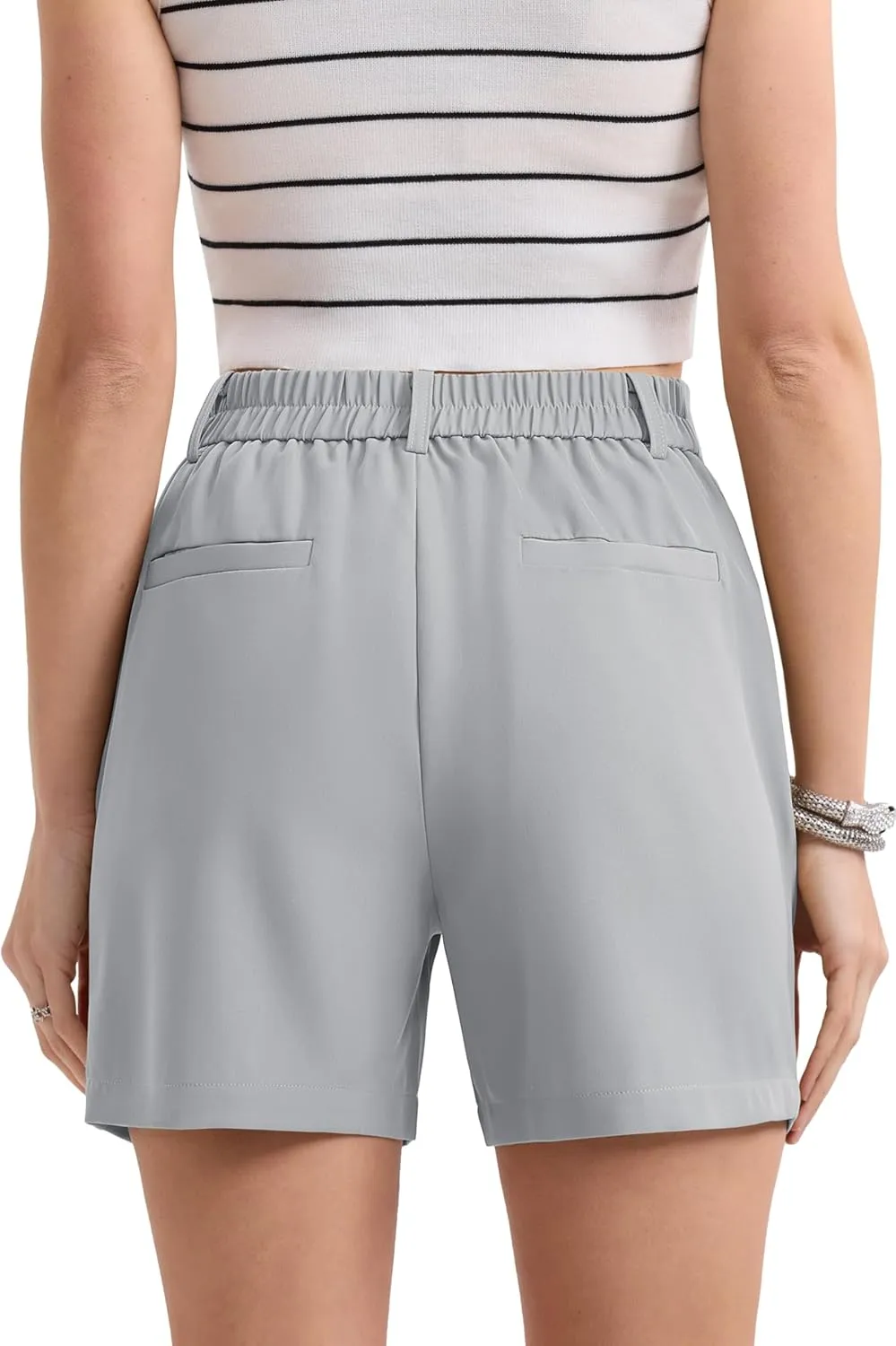 MAGCOMSEN Shorts for Women Dressy Casual Summer Pleated Tailored Back Elastic Waist Trouser Shorts with Pockets