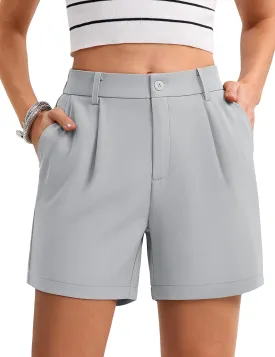 MAGCOMSEN Shorts for Women Dressy Casual Summer Pleated Tailored Back Elastic Waist Trouser Shorts with Pockets