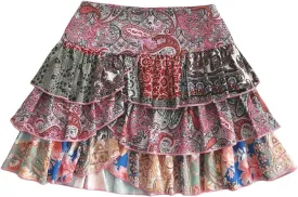 MakeMeChic Women's Boho Ruffle Hem Layered Skirt Paisley Print A Line Mini Skirts