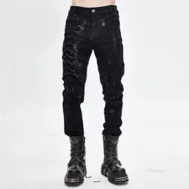Men's Black Lace Up Slim Fit Pencil Pants