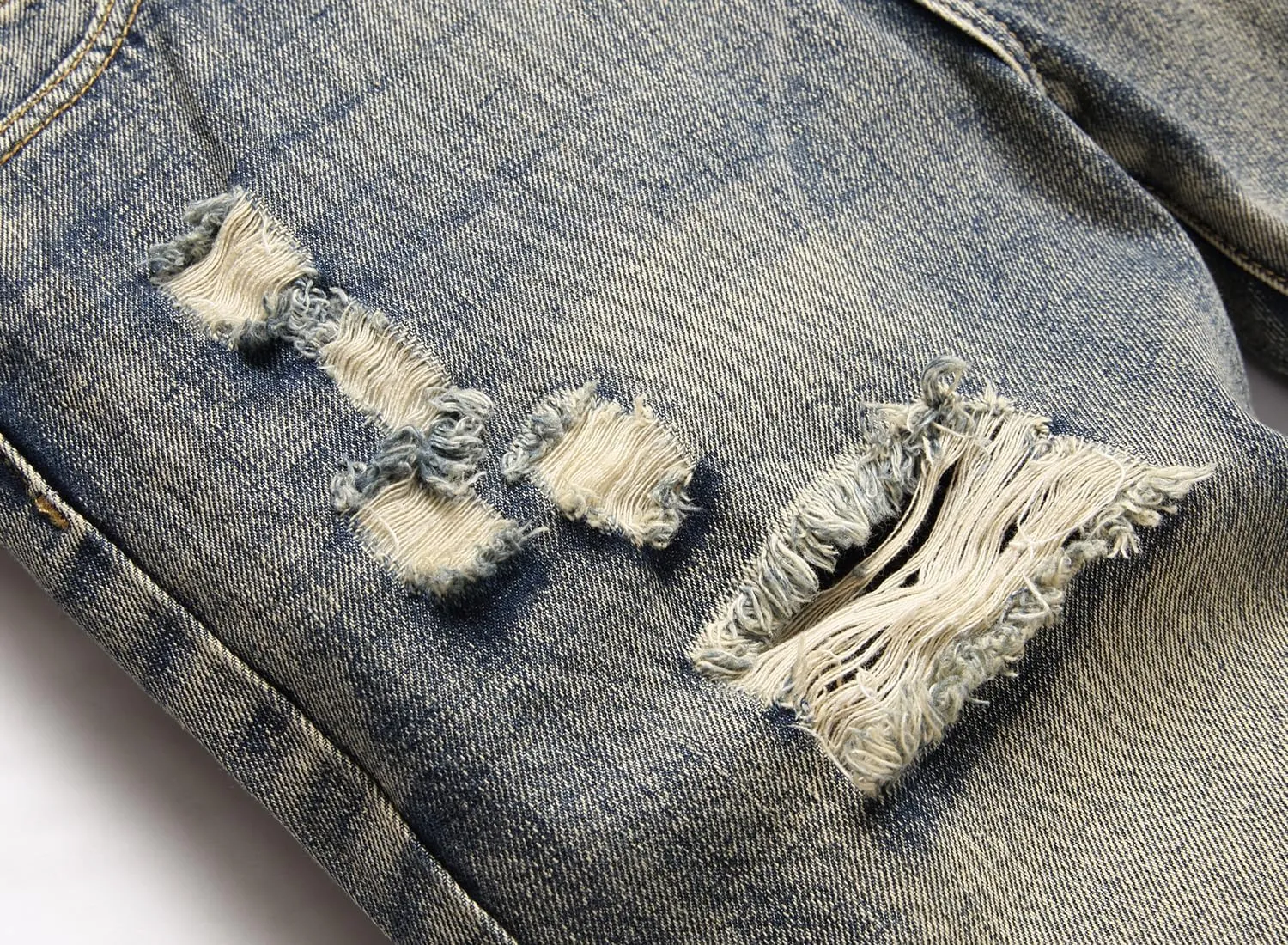 Men's Ripped Distressed Destroyed Straight Fit Washed Denim Jeans Pants
