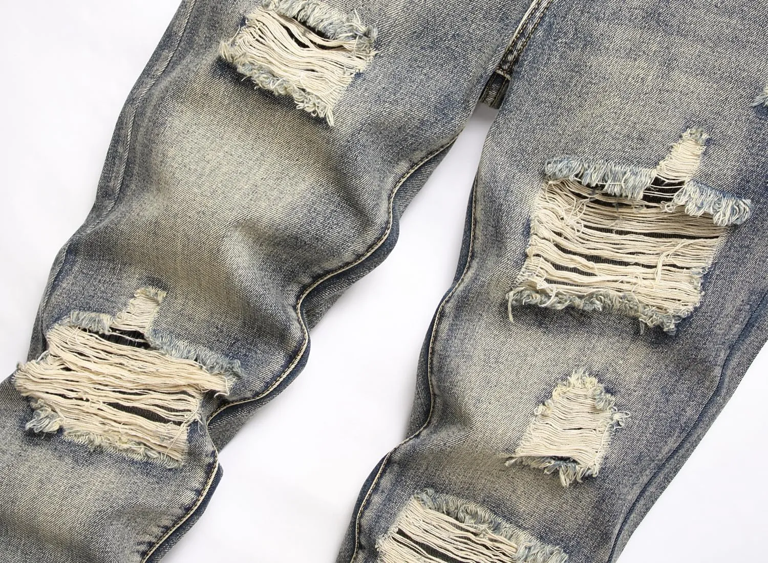 Men's Ripped Distressed Destroyed Straight Fit Washed Denim Jeans Pants