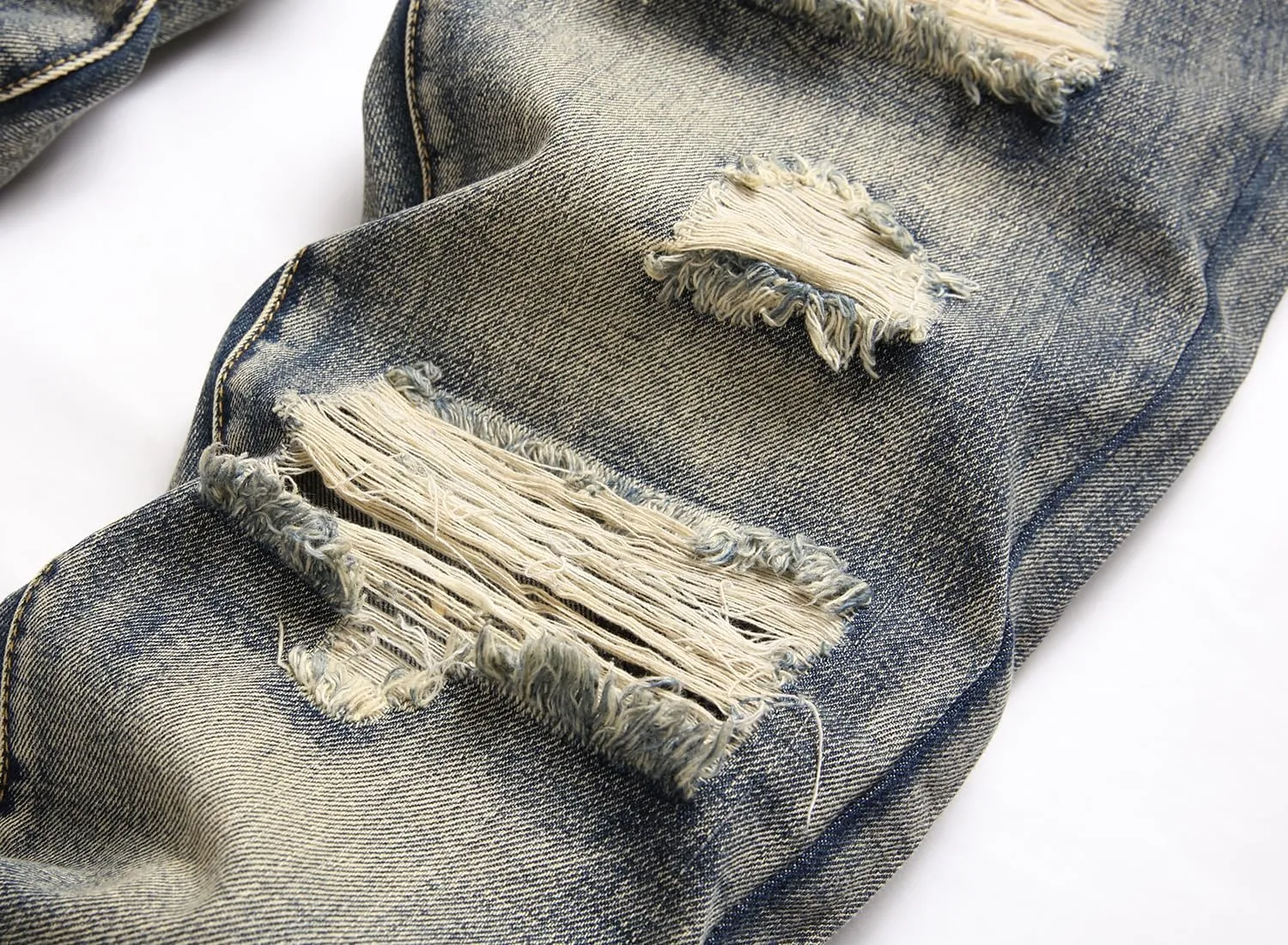 Men's Ripped Distressed Destroyed Straight Fit Washed Denim Jeans Pants