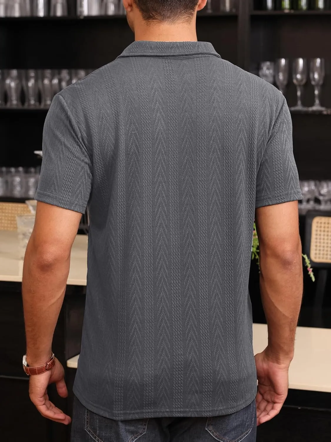 Mens Short Sleeve Polo Shirts Casual Reglar Fit Knit Textured Stretchy Golf T-Shirts