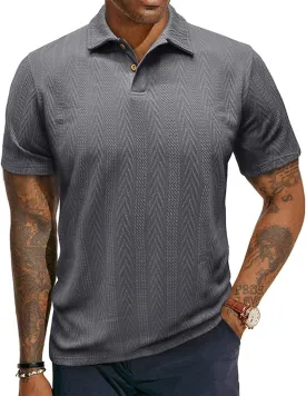 Mens Short Sleeve Polo Shirts Casual Reglar Fit Knit Textured Stretchy Golf T-Shirts